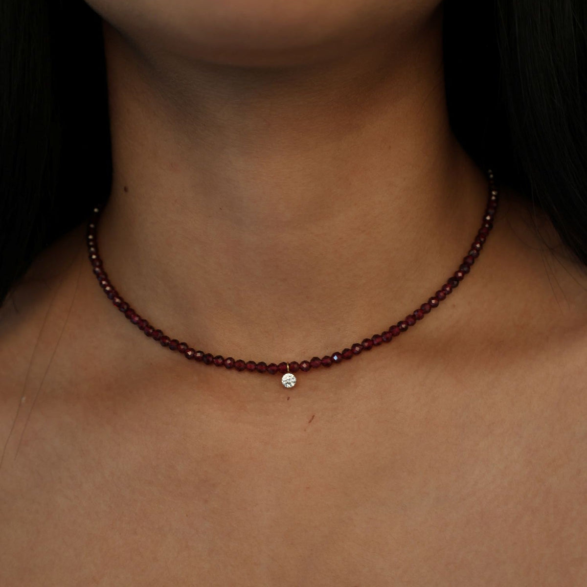 burgundy garnet beaded gemstone necklace