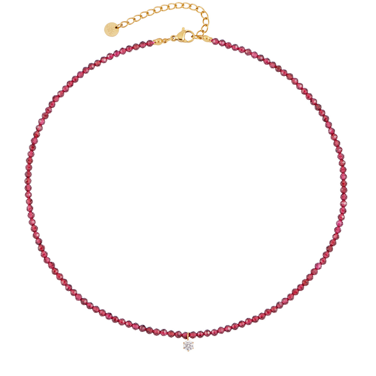 red gemstone necklace with cubic zirconia stones