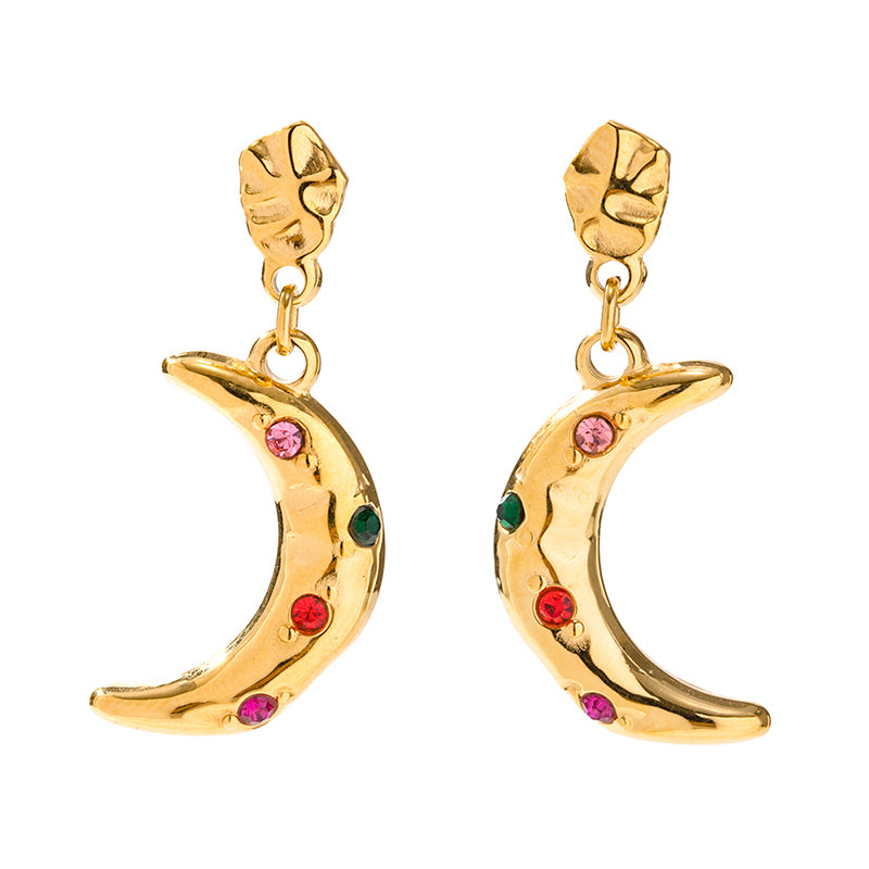 gold moon dangle drop earrings