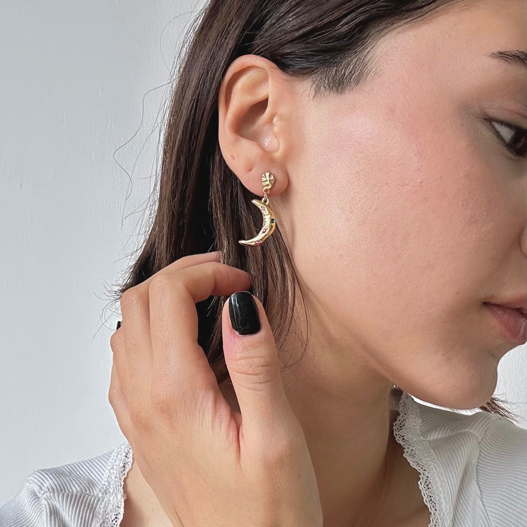 multicolour moon dangle drop earrings