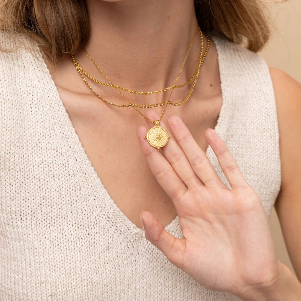 gold chunky sun coin pendant necklace
