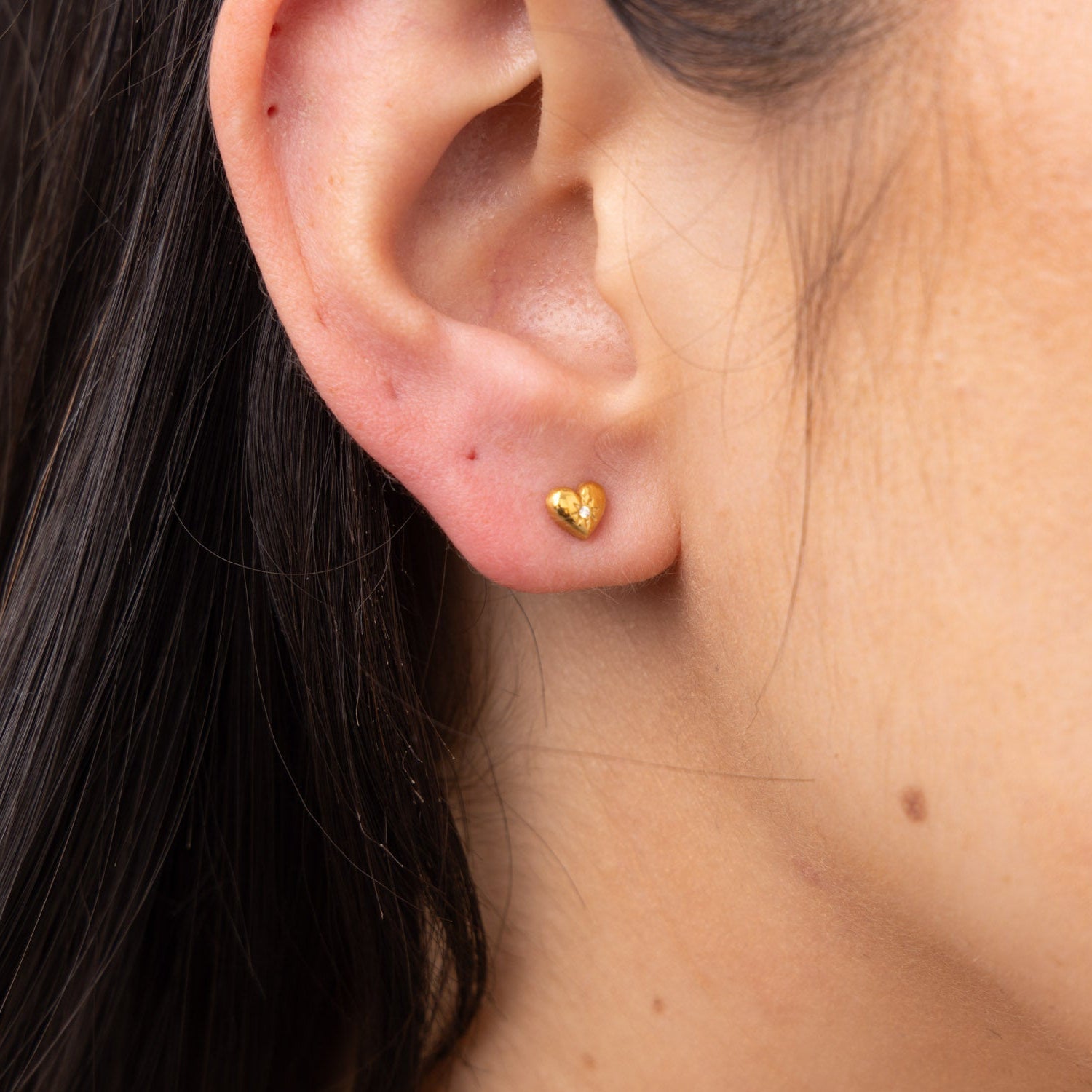 gold mini heart stack earrings