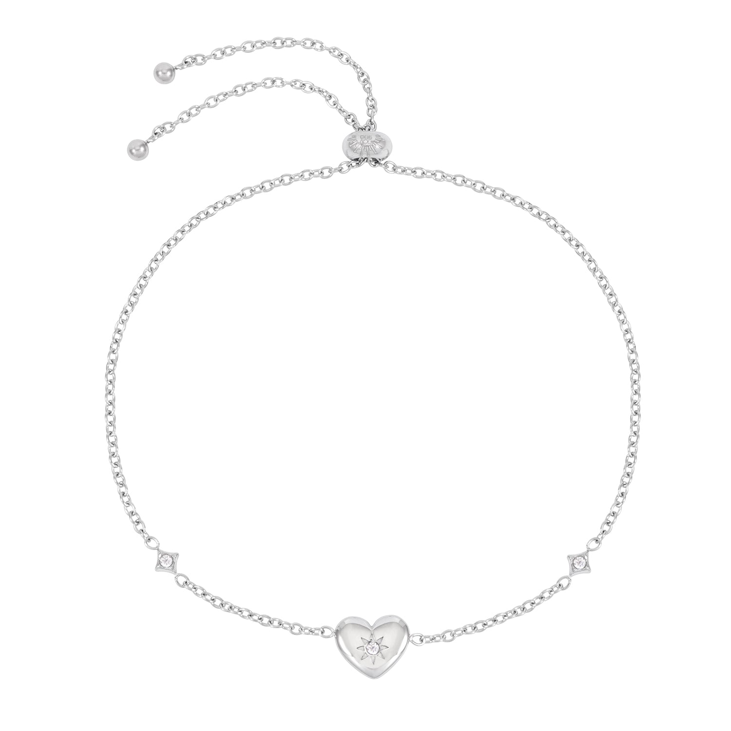 silver dainty heart bracelet with star charms