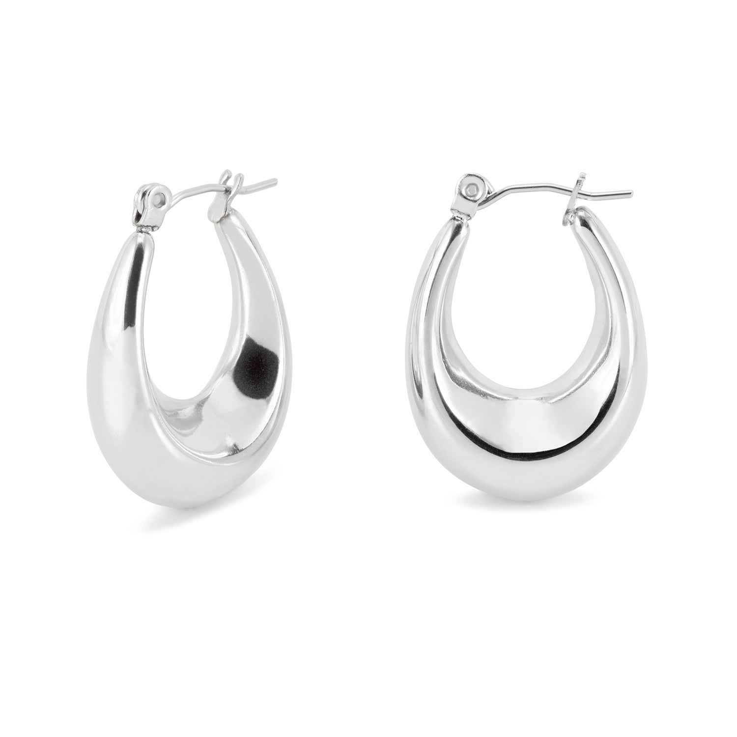 Pair of Silver Thick Oval Hoop Earrings β bold oval silver hoops, waterproof and tarnish-free stainless steel jewellery, modern fashion accessory.