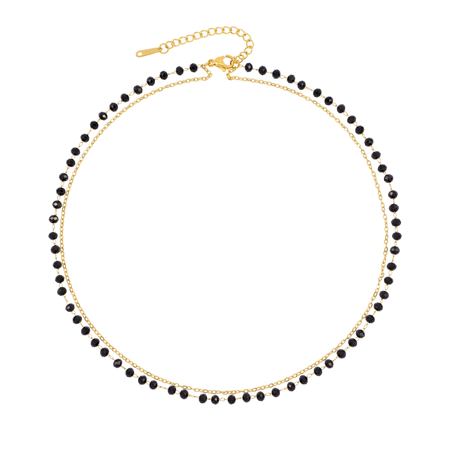 Black Beaded Multi Layer Gold Chain Necklace