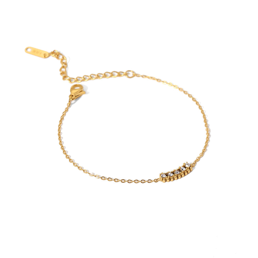 Gold Crystal Bar Chain Bracelet – dainty waterproof anti-tarnish jewellery with crystal detail.