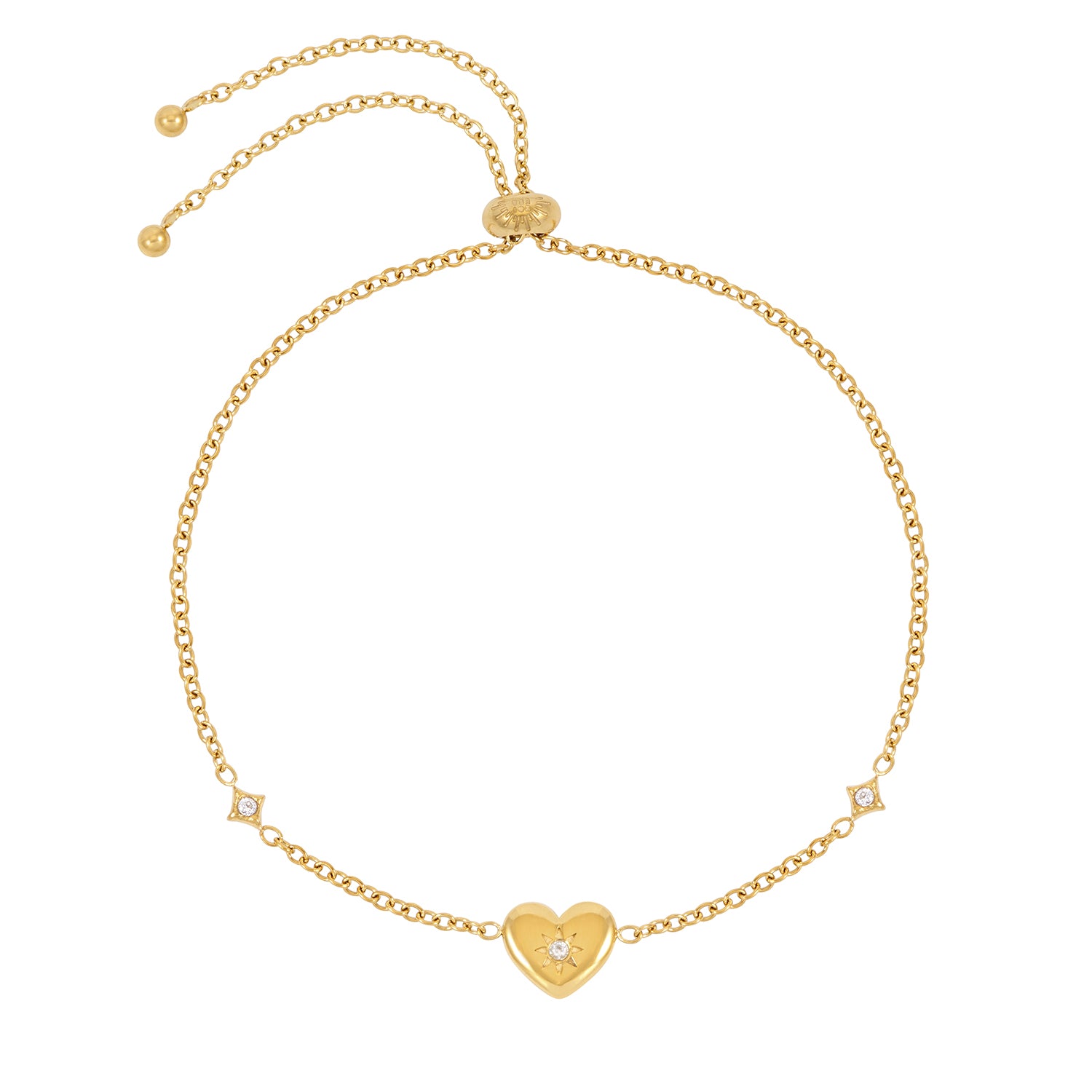 Gold bracelet with a heart-shaped charm with adjustable chain