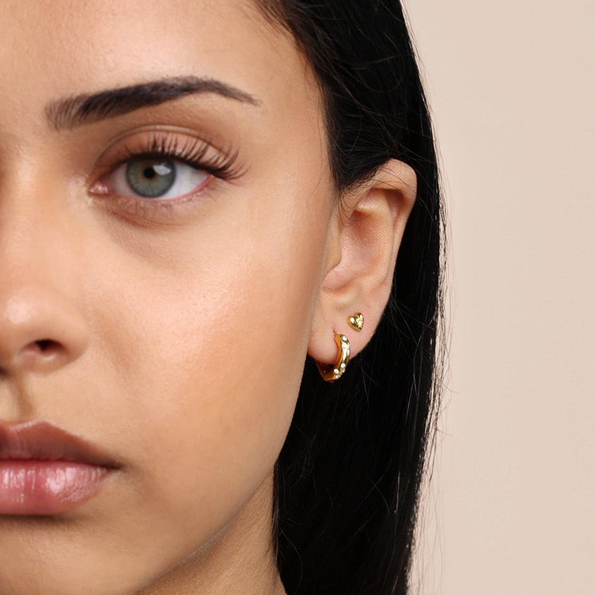 anti tarnish gold earring stack side view