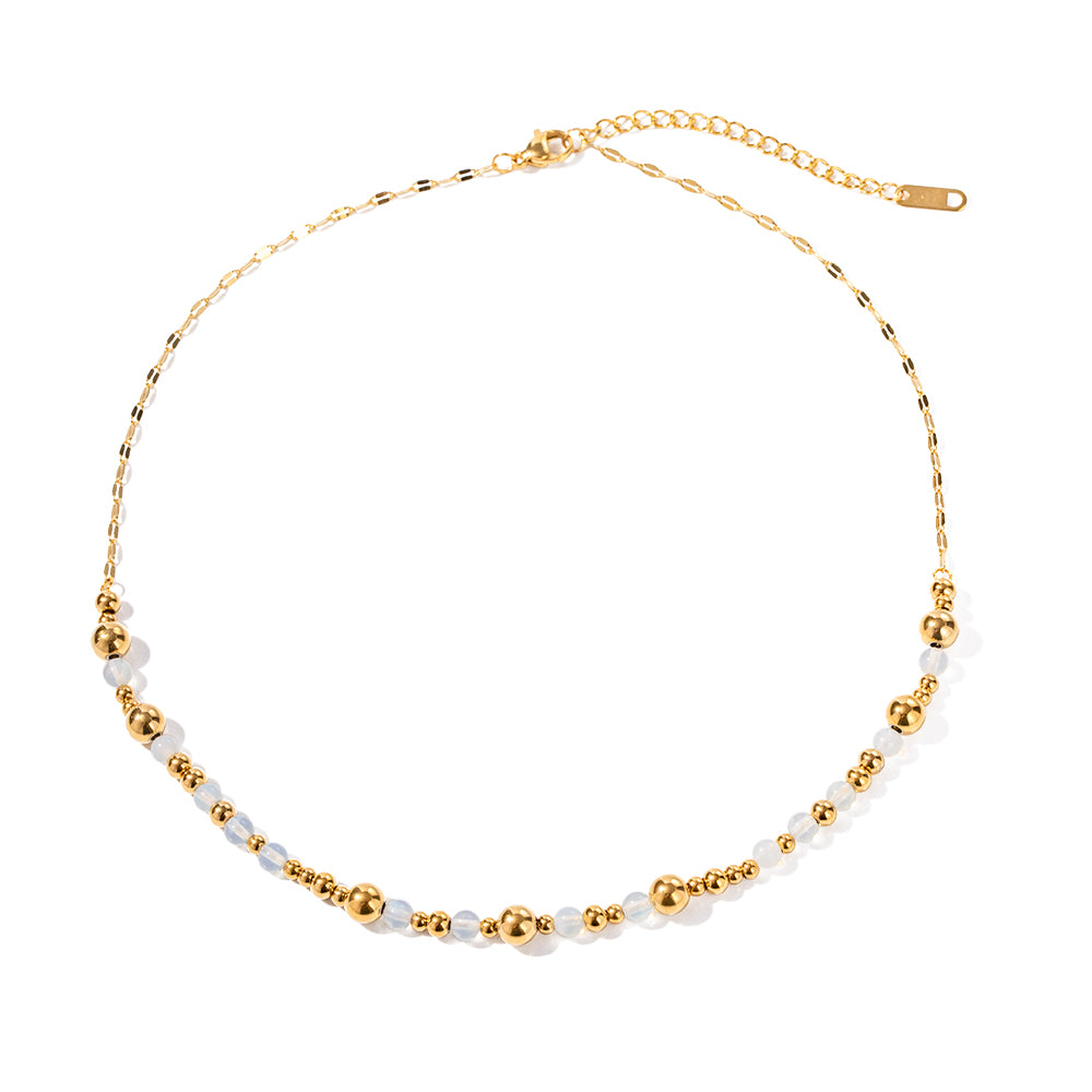 Zoi Era Moonstone and Gold Beaded Chunky Necklace – waterproof anti-tarnish jewellery with natural moonstone beads.
