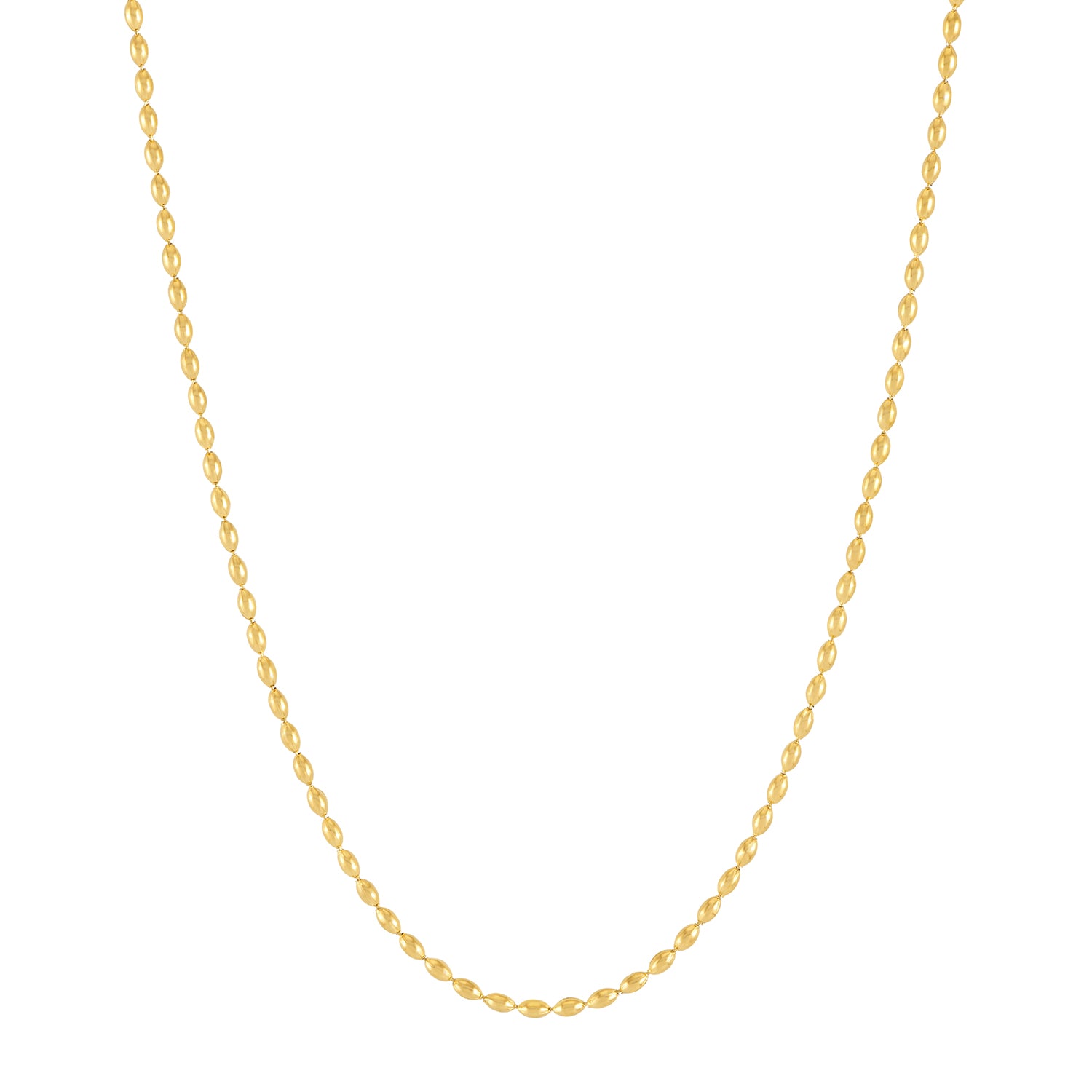 Gold Bead Chain Necklace – dainty bead-link chain in waterproof anti-tarnish stainless steel, subtle sparkle for everyday layering or solo wear.