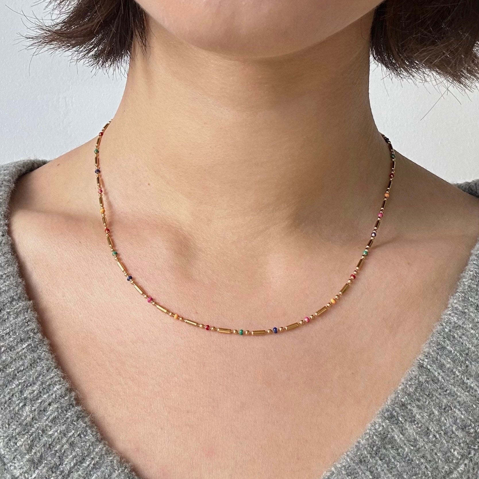mix bead layering necklace