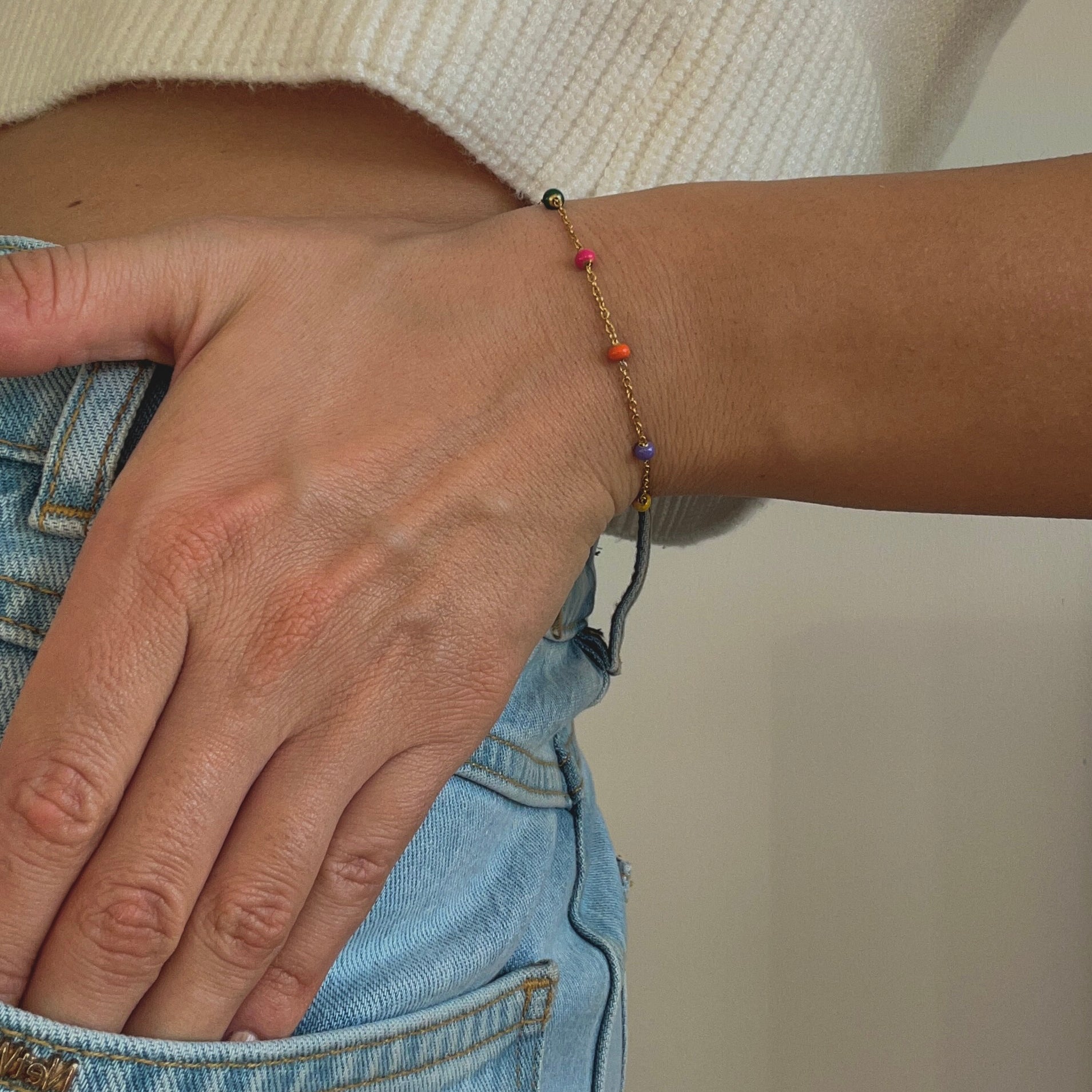 multi colur beaded chain bracelet