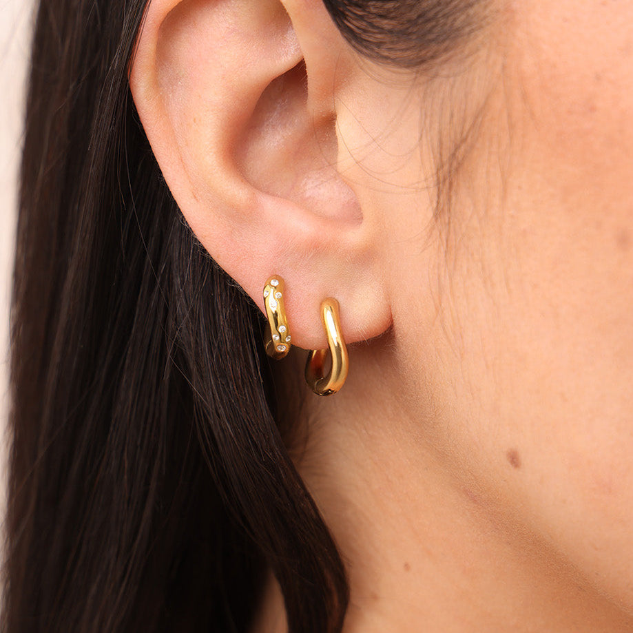 gold wave huggie hoops waterproof and anti-tarnish