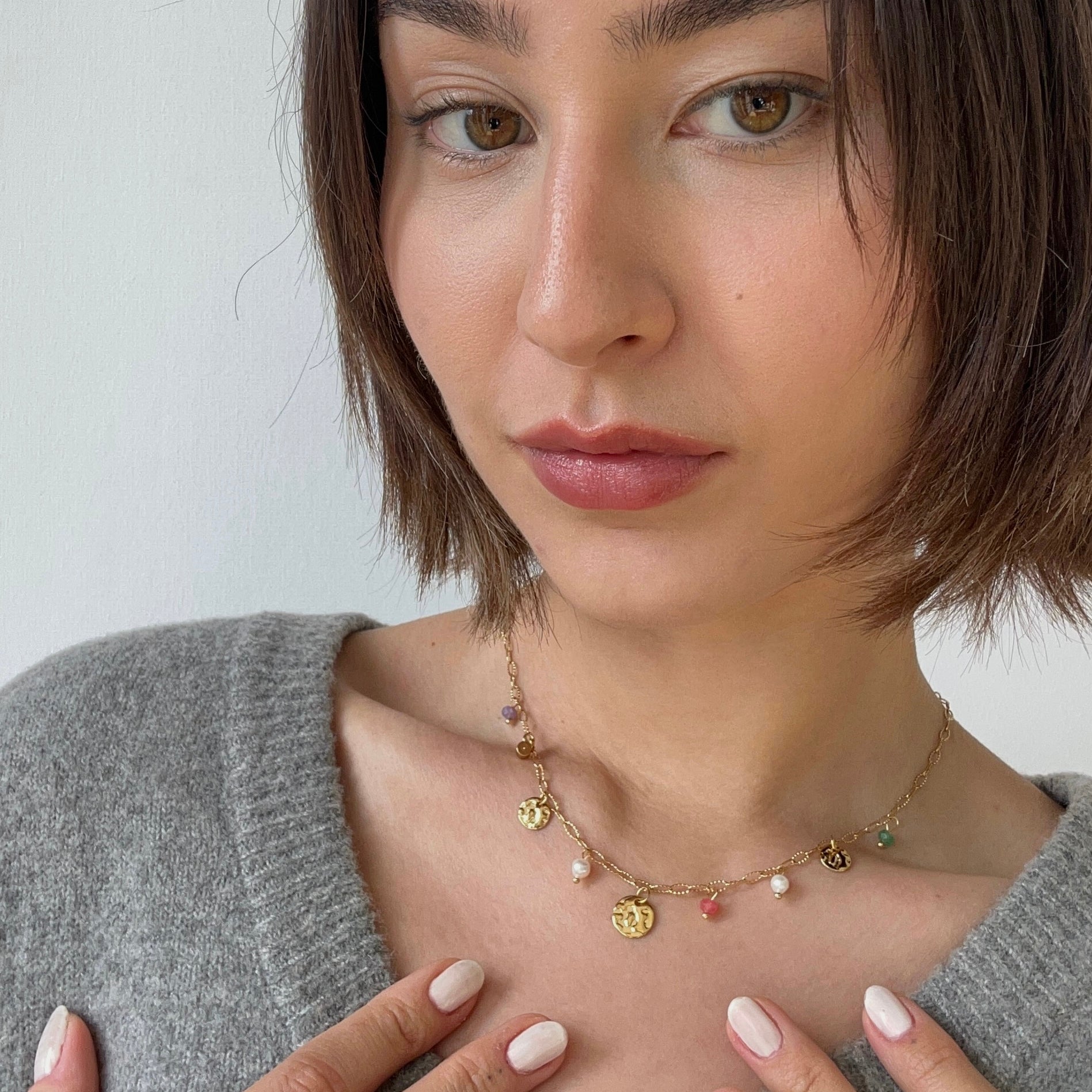 gold drop necklace with beads