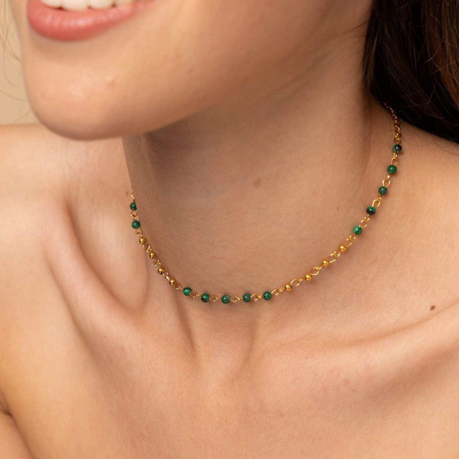 waterproof green malachite chain necklace