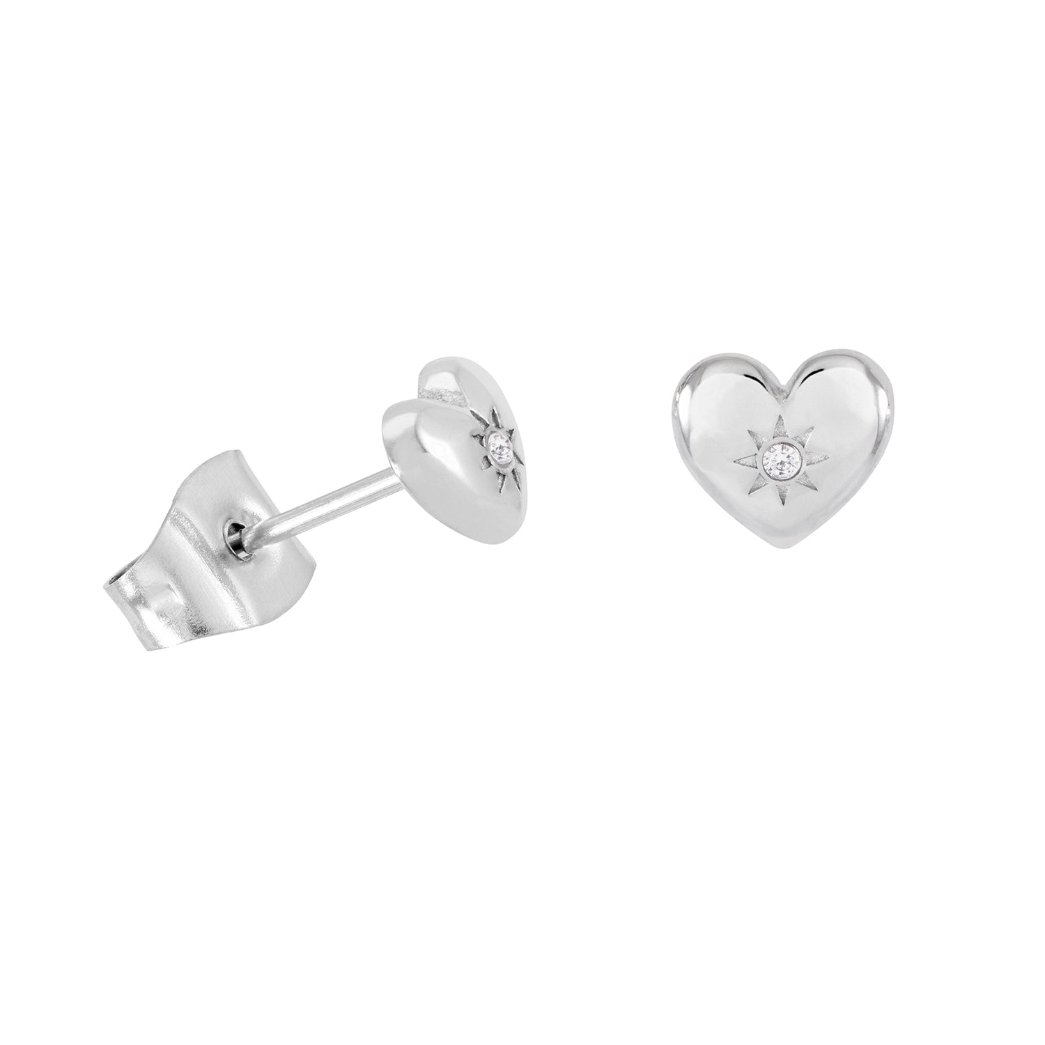 anti-tarnish Heart-shaped silver earrings with a central gemstone