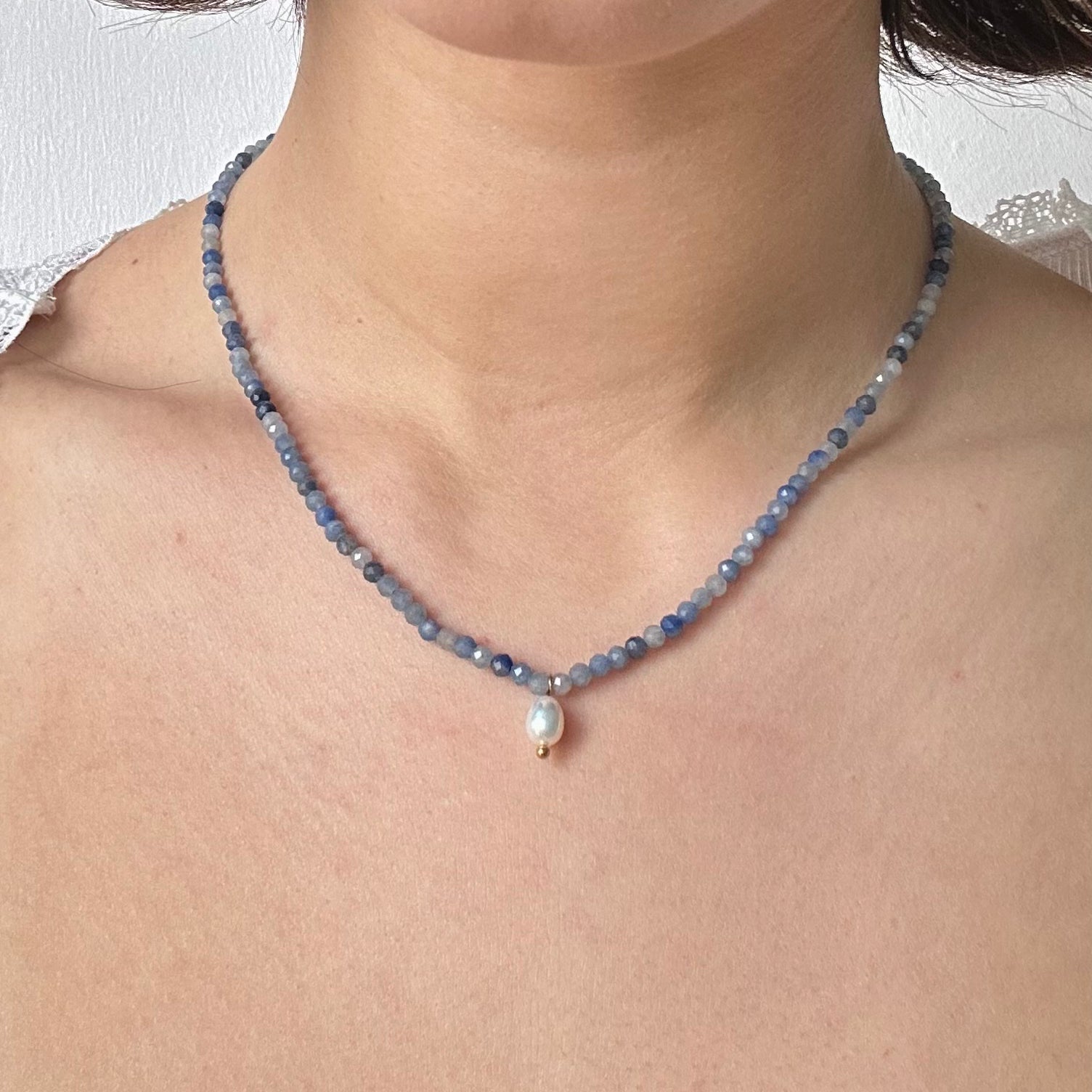 Semi precious stones and pearl necklace