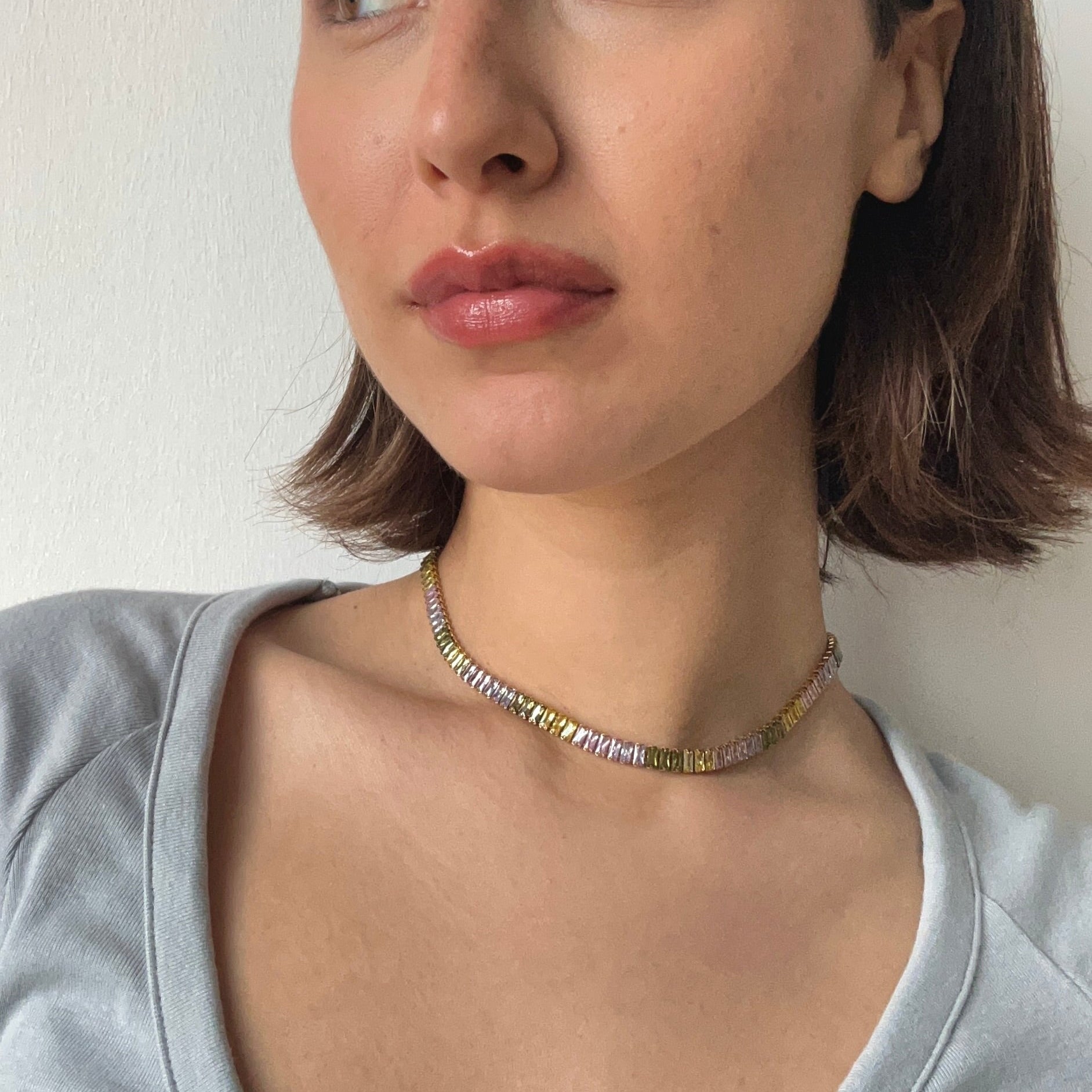 pink green choker necklace