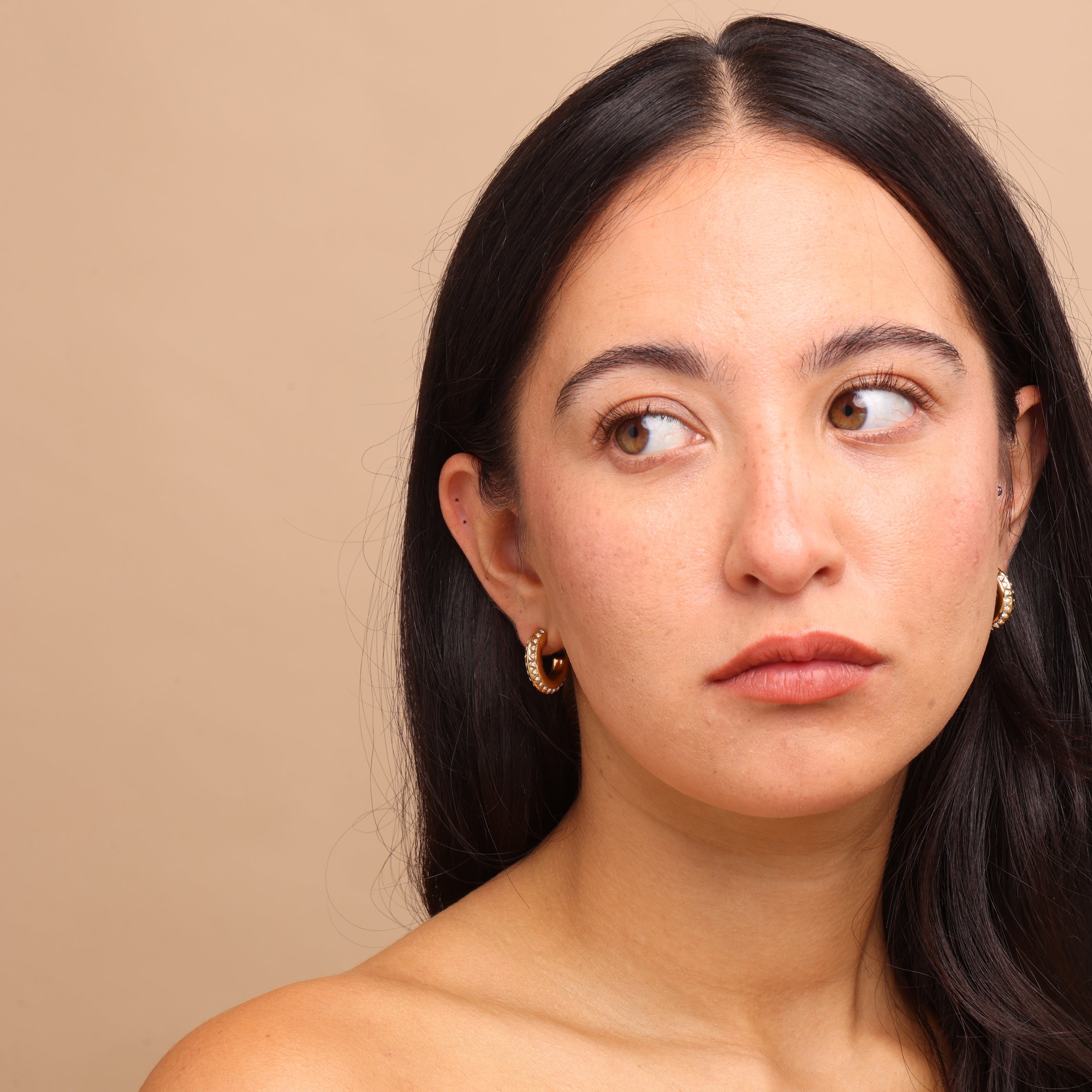 two sided crystal waterproof chunky hoop earrings