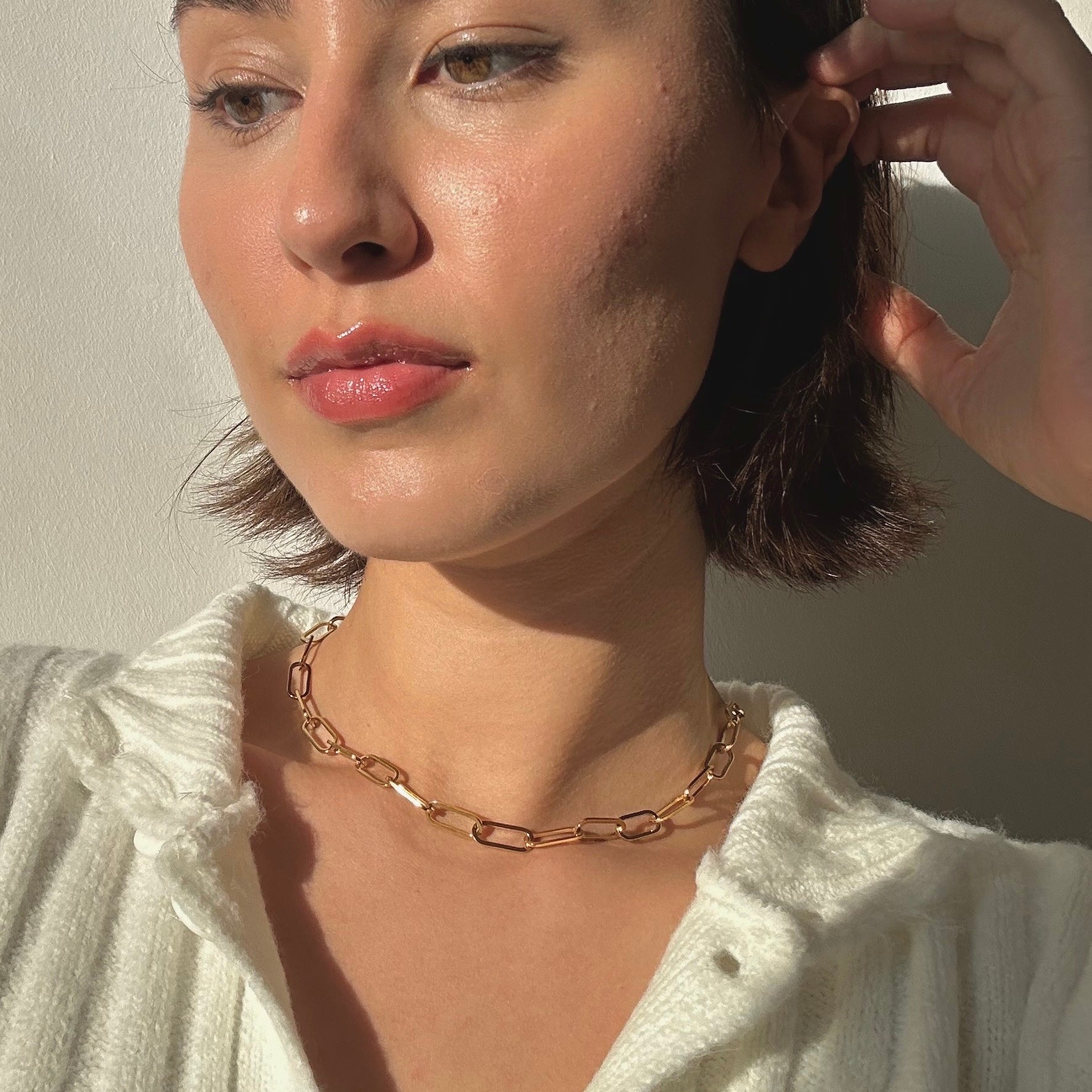 gold short layering chain necklace