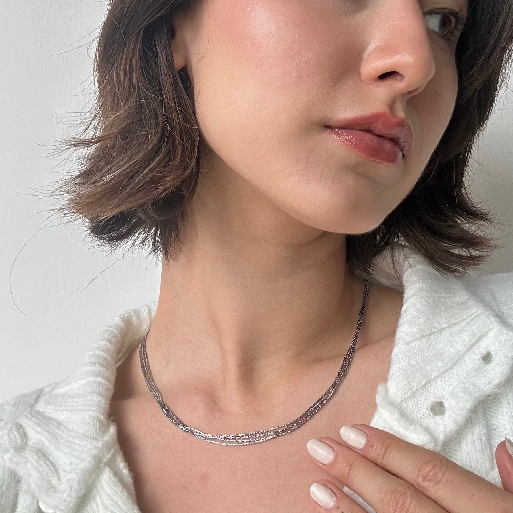 muti layer silver chain necklace