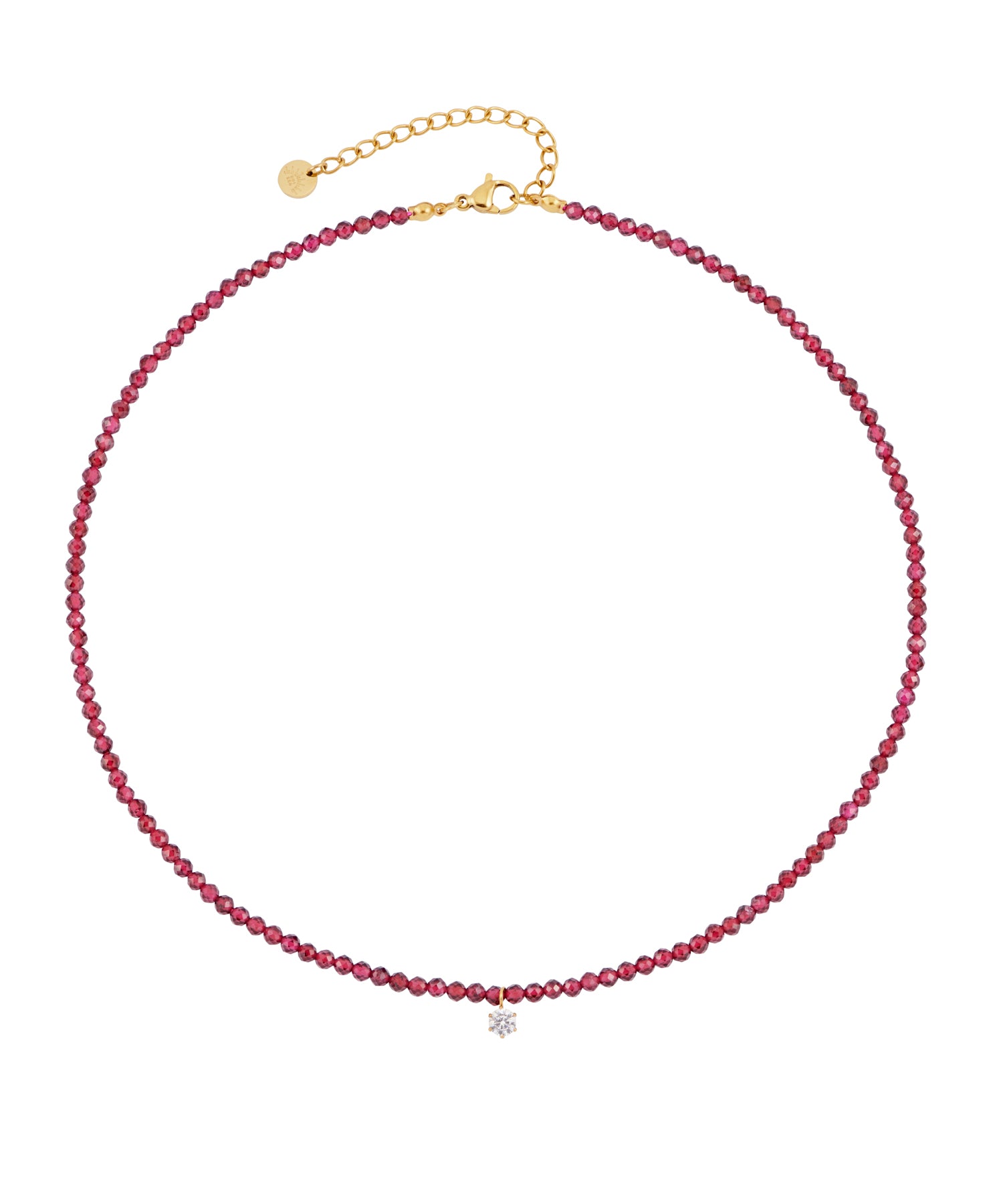 red gemstone necklace with cubic zirconia stones