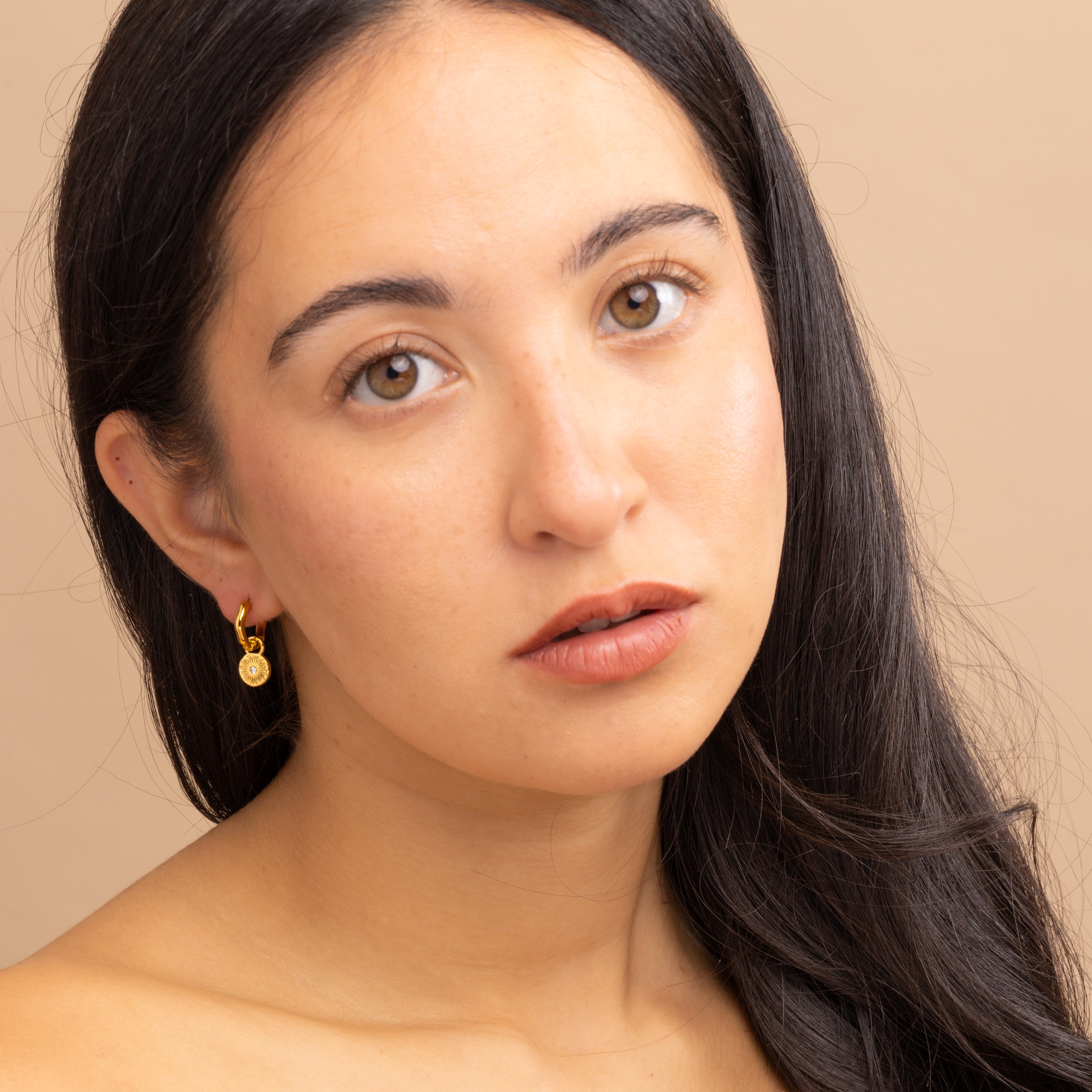 waterproof anti tarnish gold sun charm hoop earings