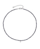 black beaded gemstone necklace in silver finish