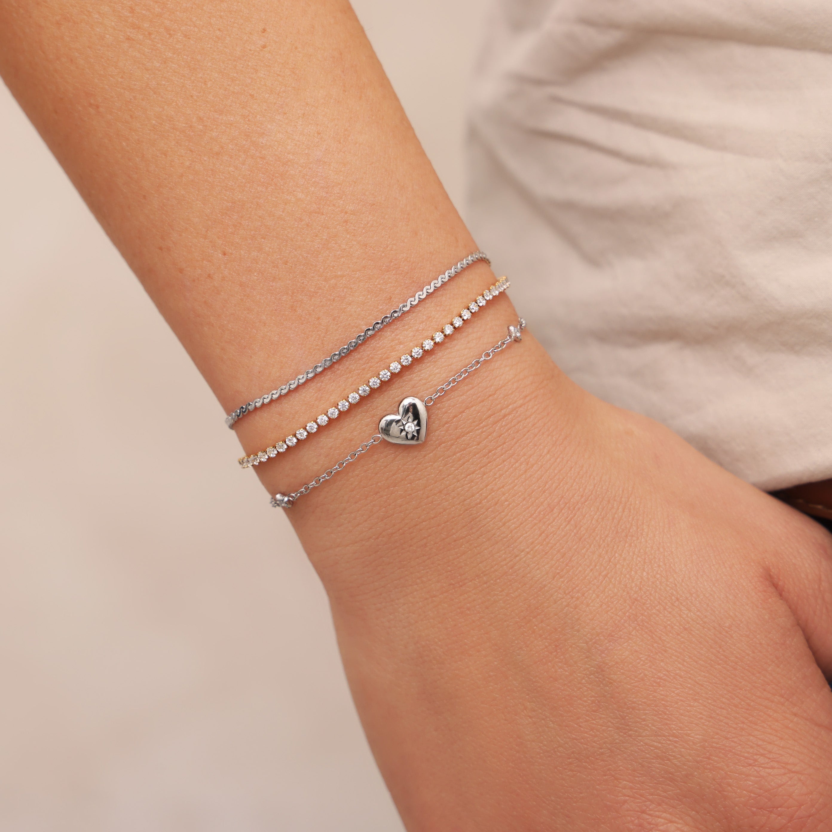 waterproof anti tarnish silver bracelet stack