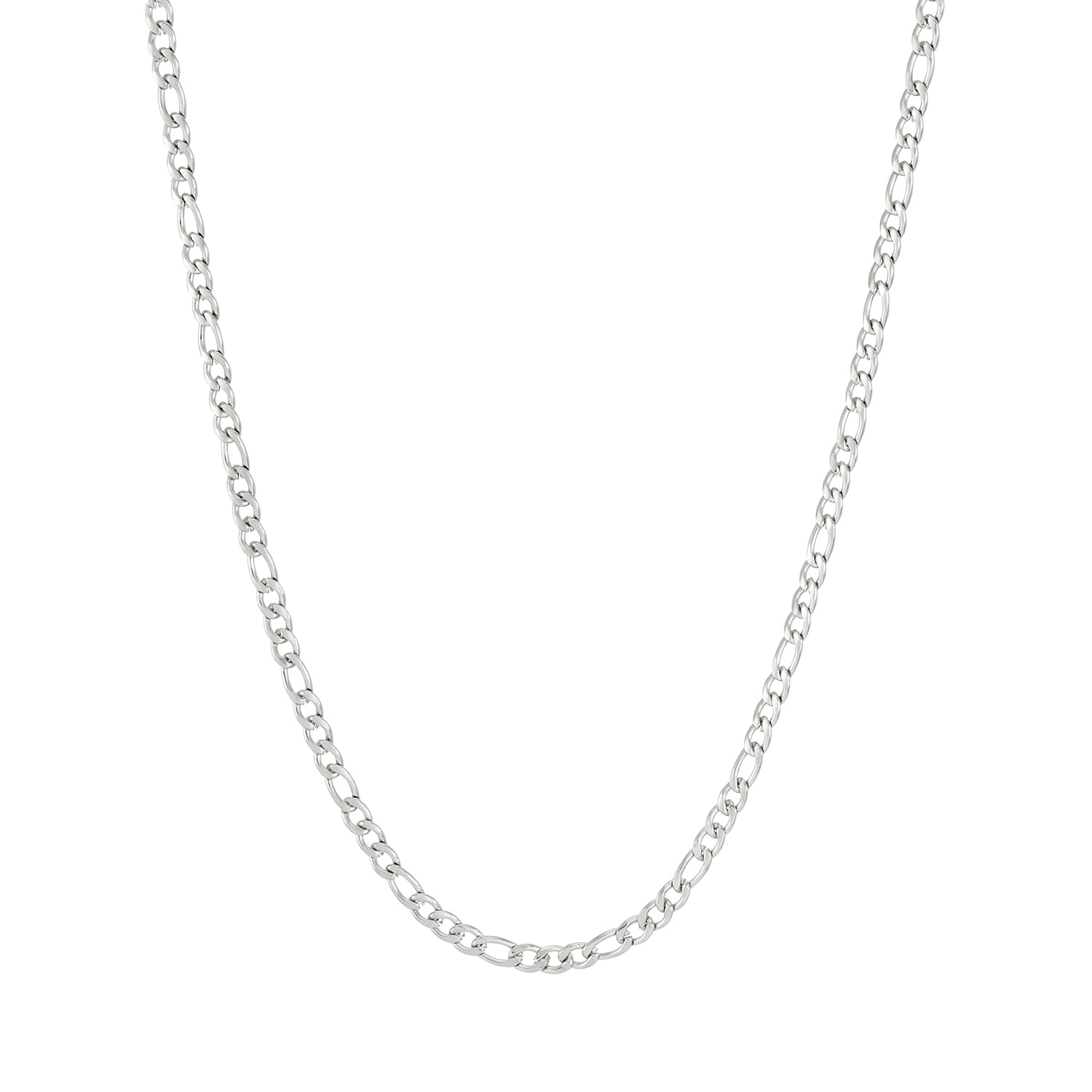 Silver Figaro Chain Necklace 3mm – waterproof anti-tarnish stainless steel chain, classic unisex jewellery.