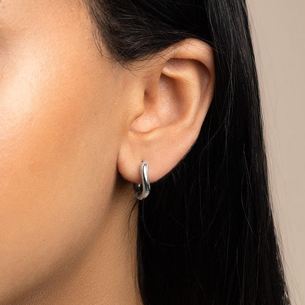 Silver wave huggie hoop earrings waterproof
