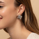 silver drop statement earings 