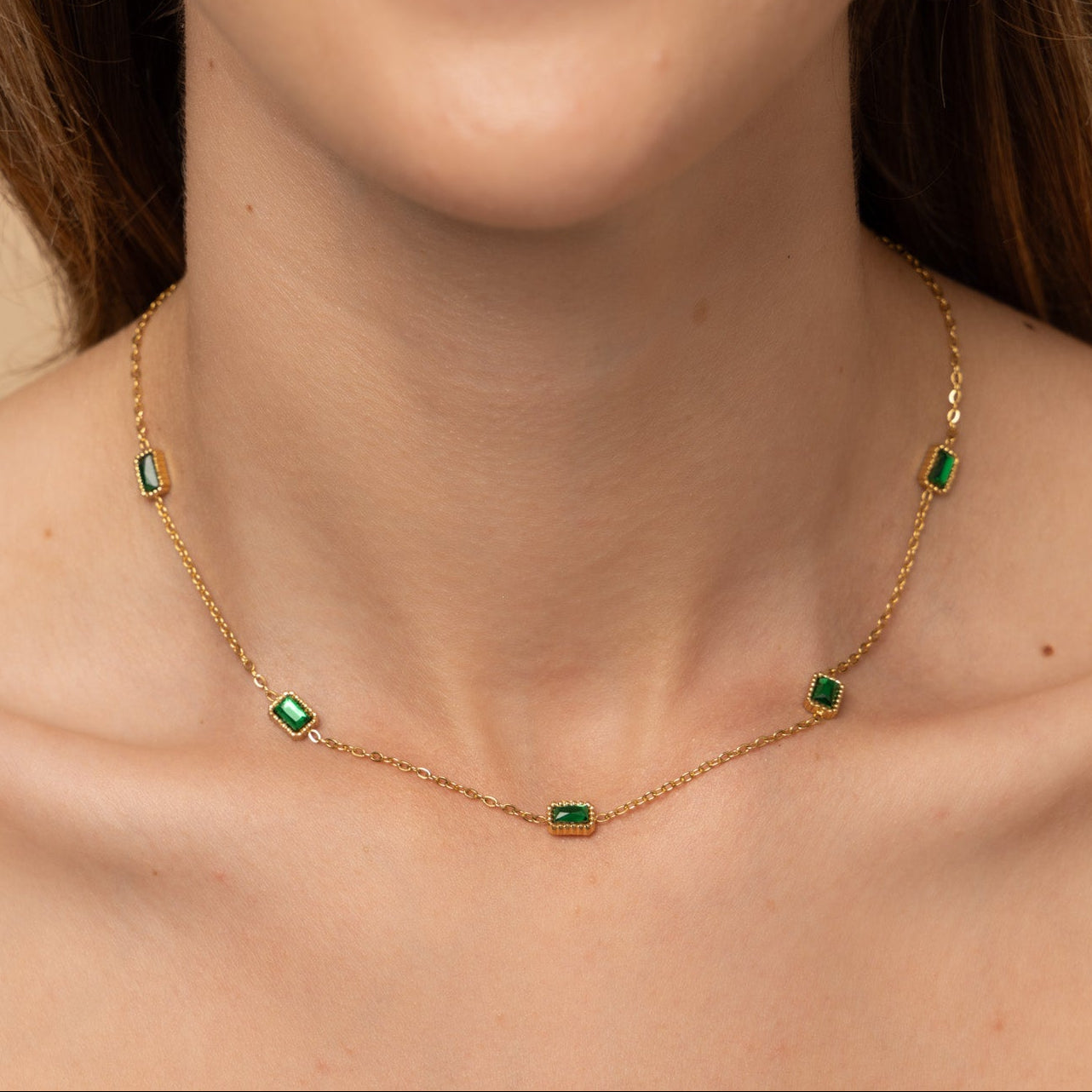 emerald chain choker necklace anti tarnish and waterproof