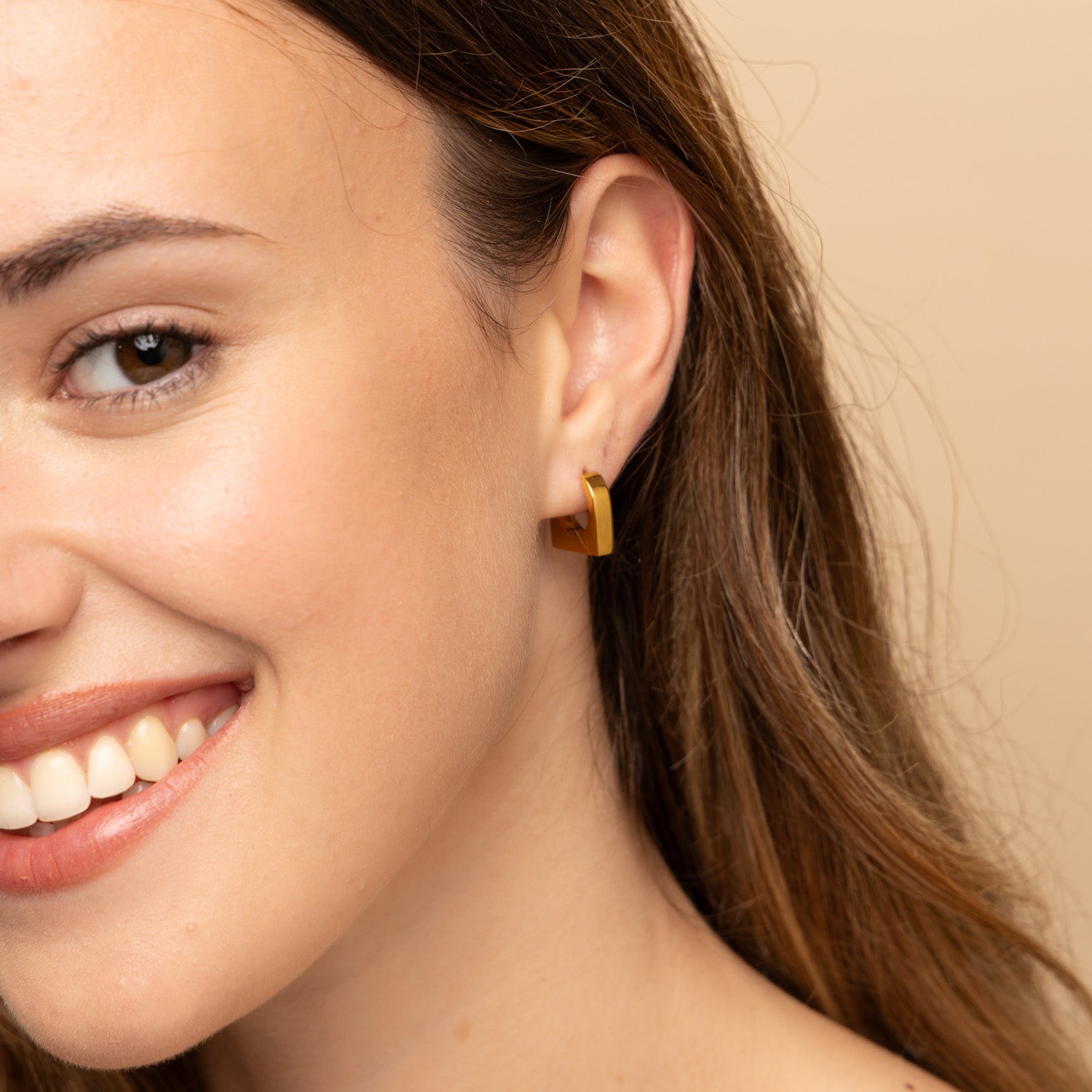 Gold Mini Square Hoop Earrings UK | Everyday Square Hoops | Zoi