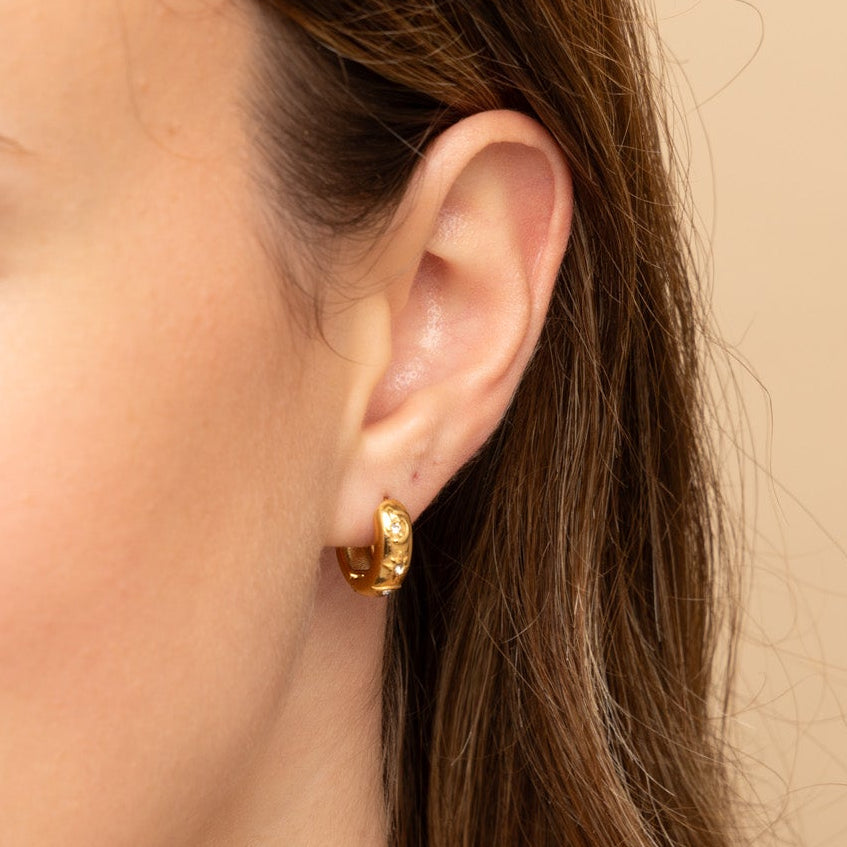 star moon huggie hoop earrings