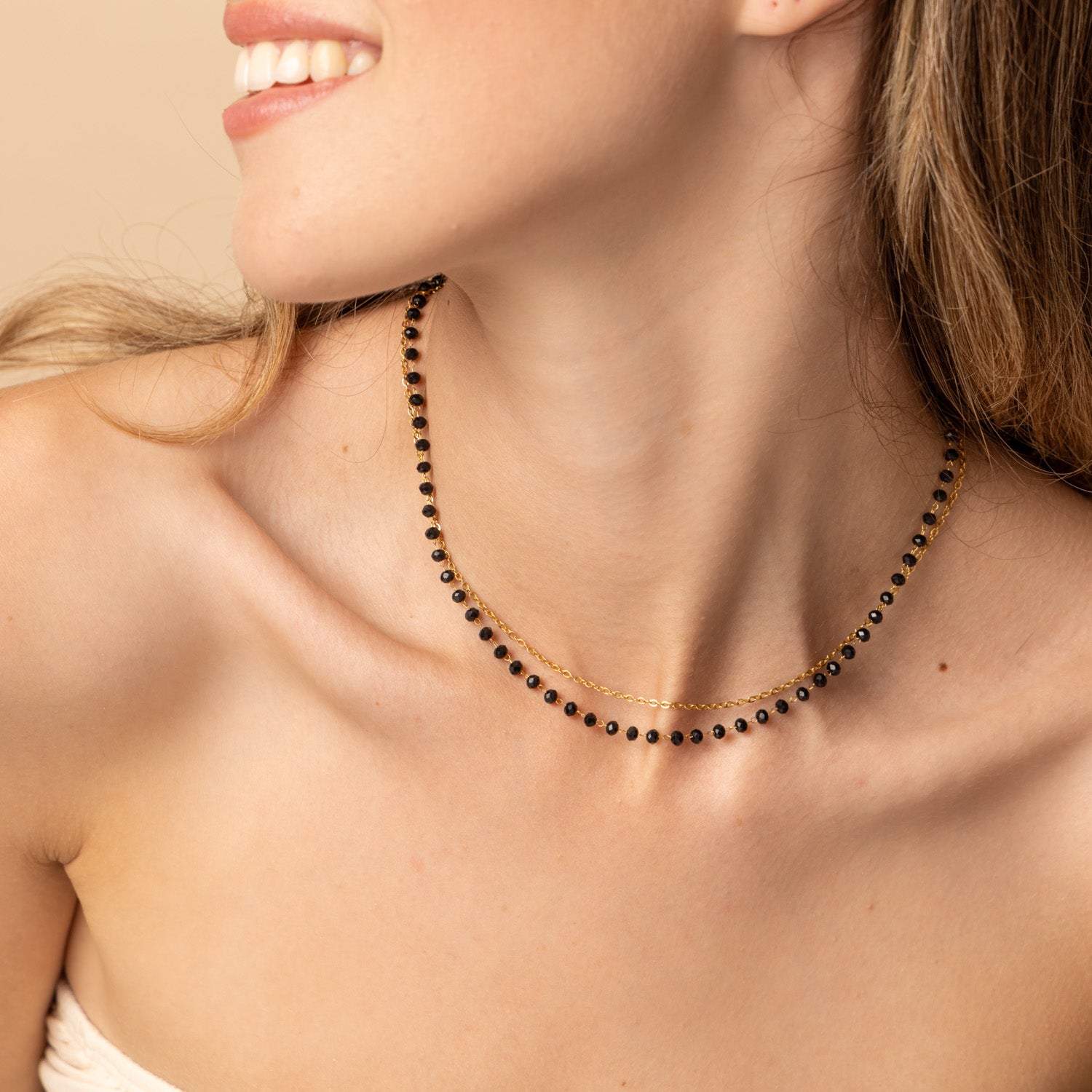 multilayer black beaded necklace