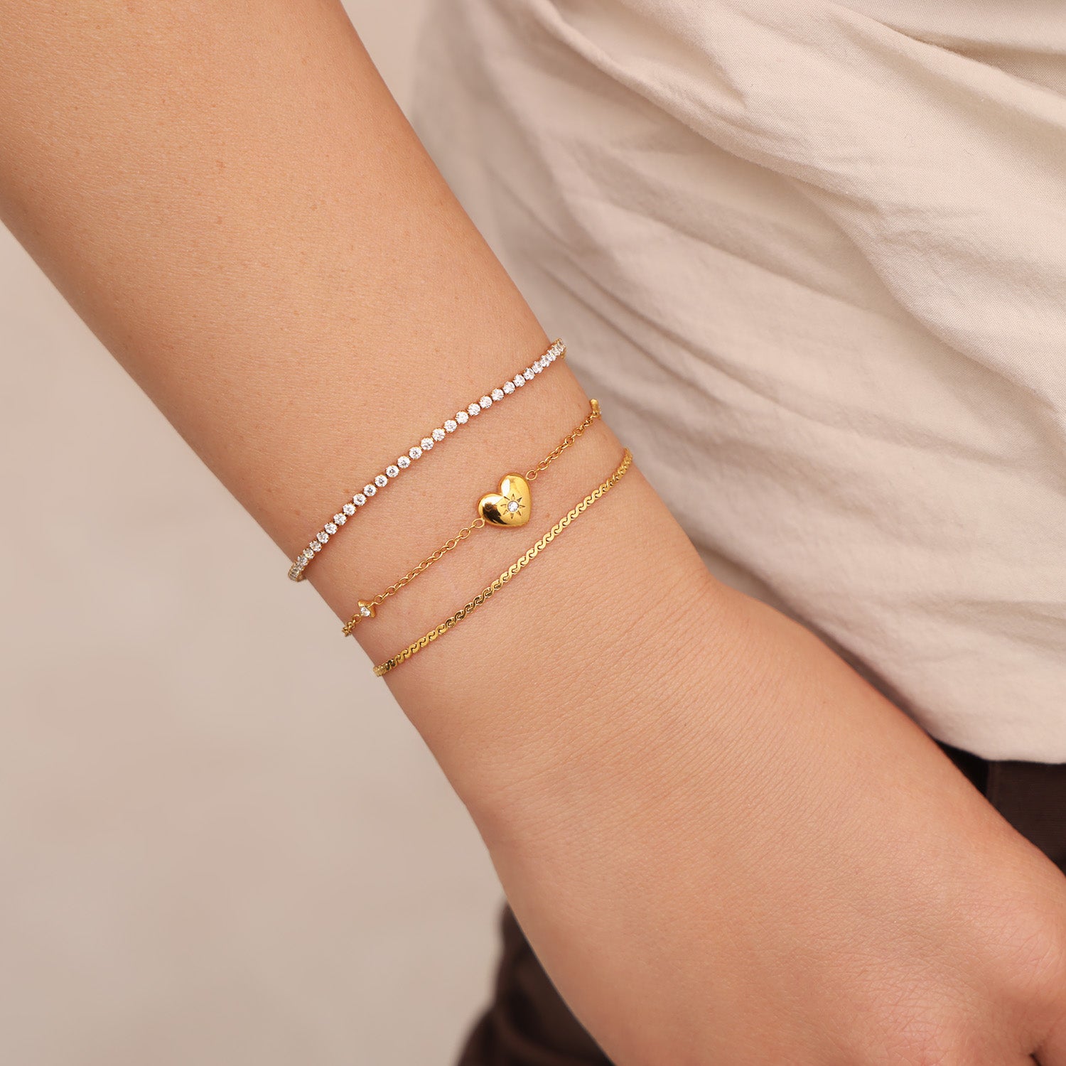 gold chain bracelet stack 