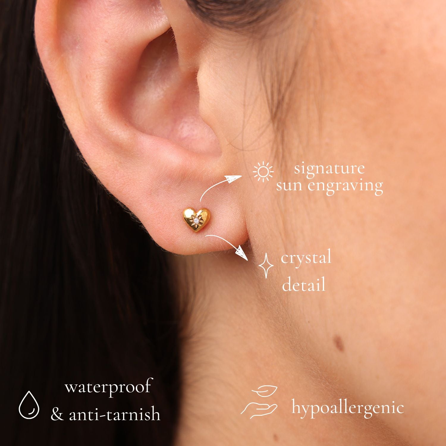 anti-tarnish mini heart studs product details
