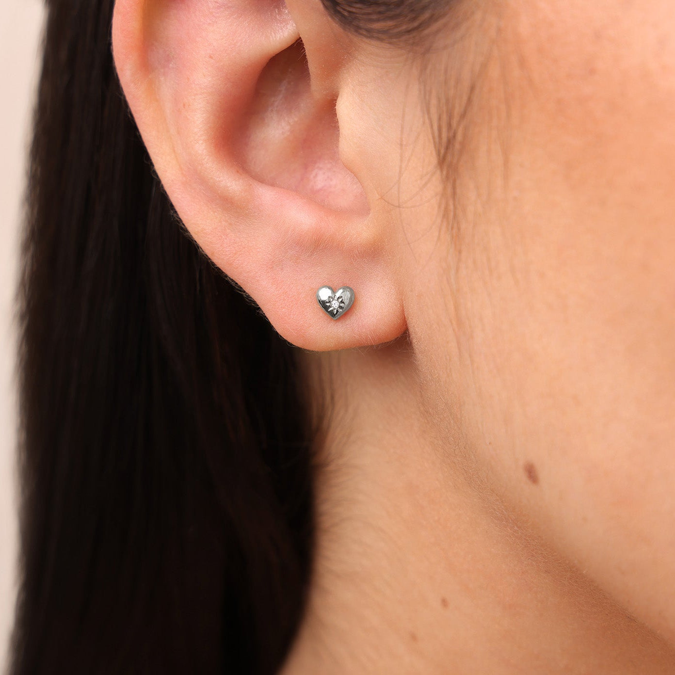 silver minimal heart stud earrings meaningful gift