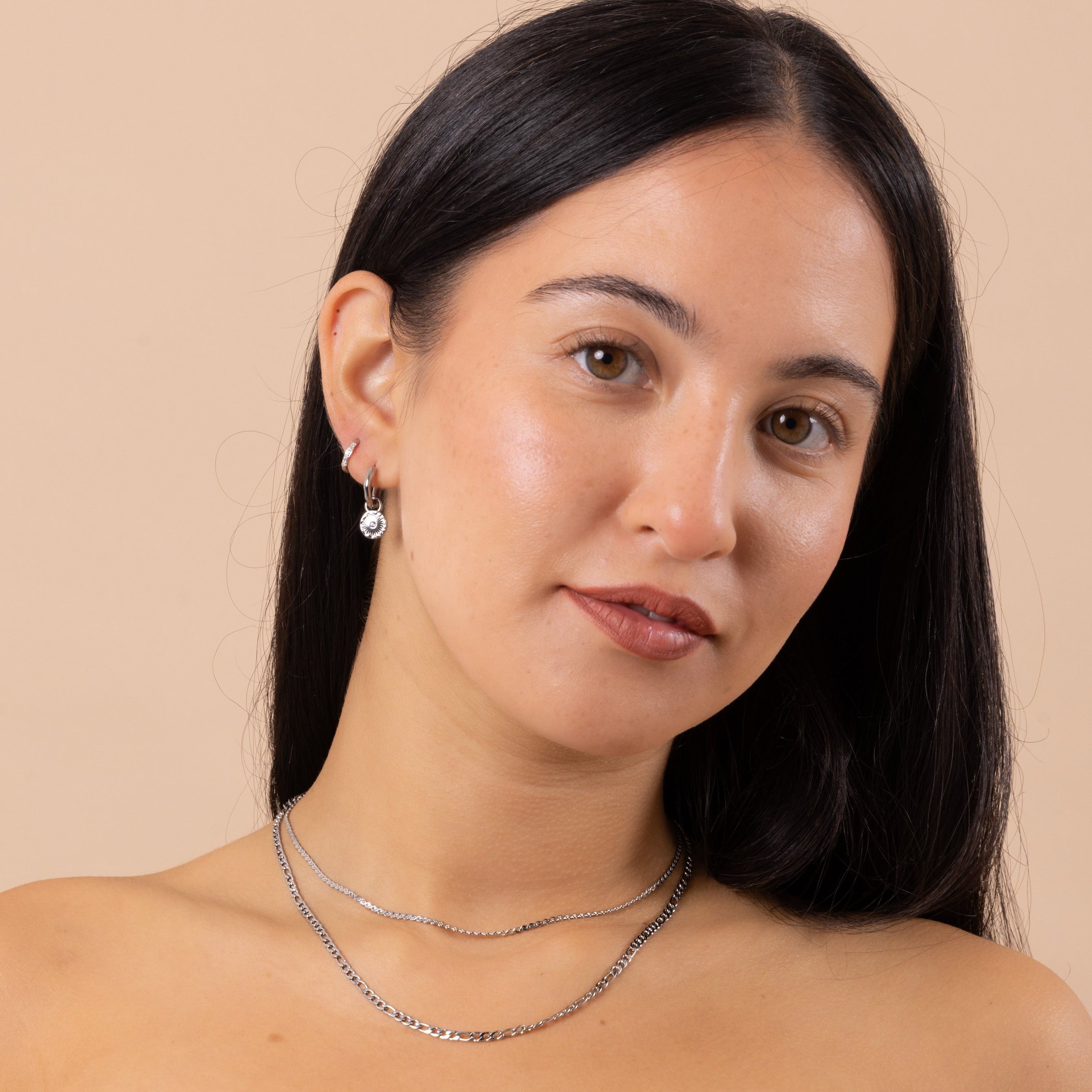 silver sun charm hoop earings for stacking