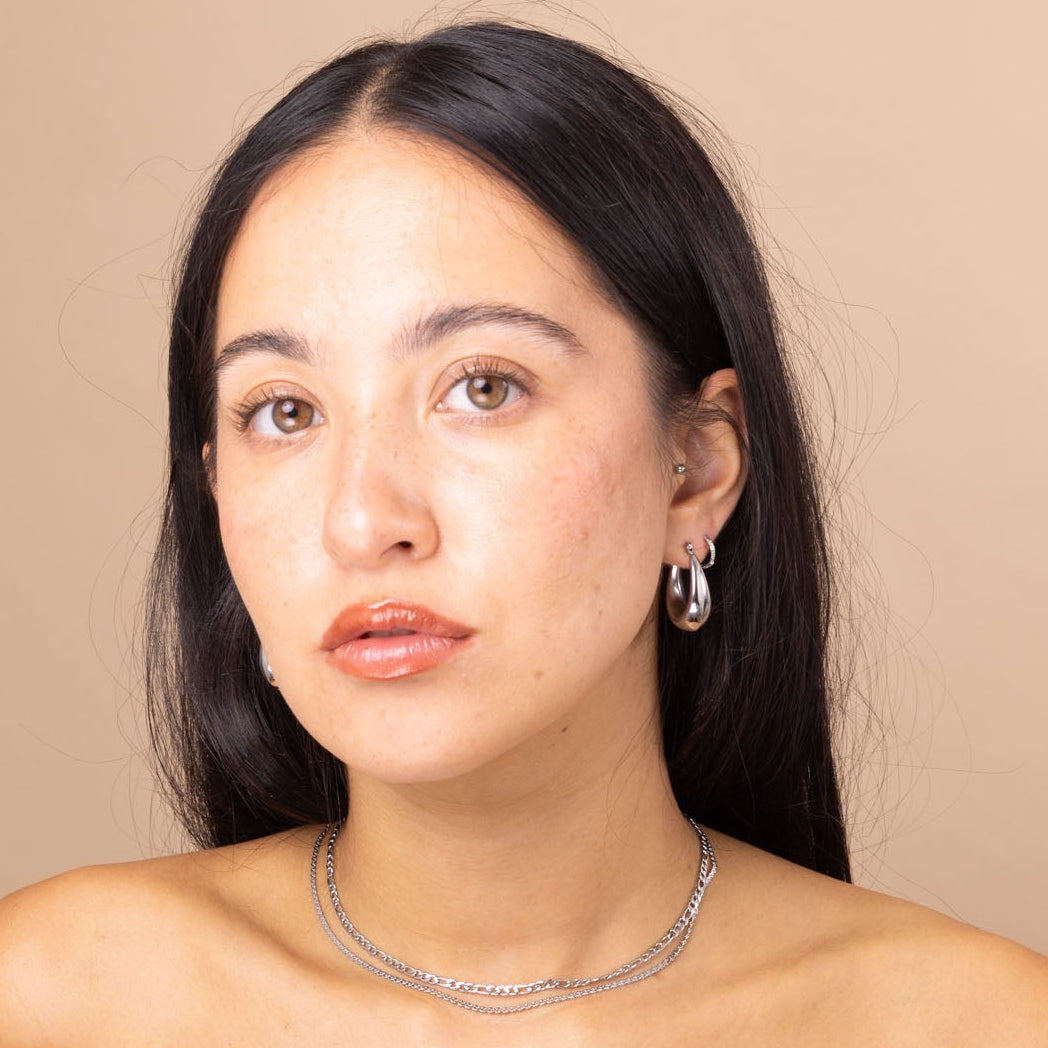 waterproof silver oval hoop earrings