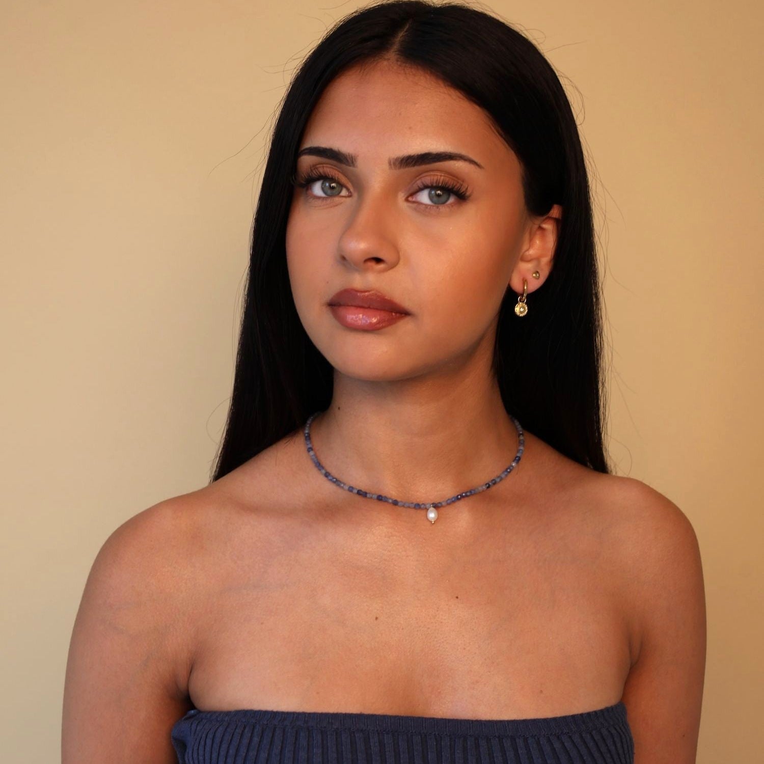 blue aventurine gemstone necklace in gold