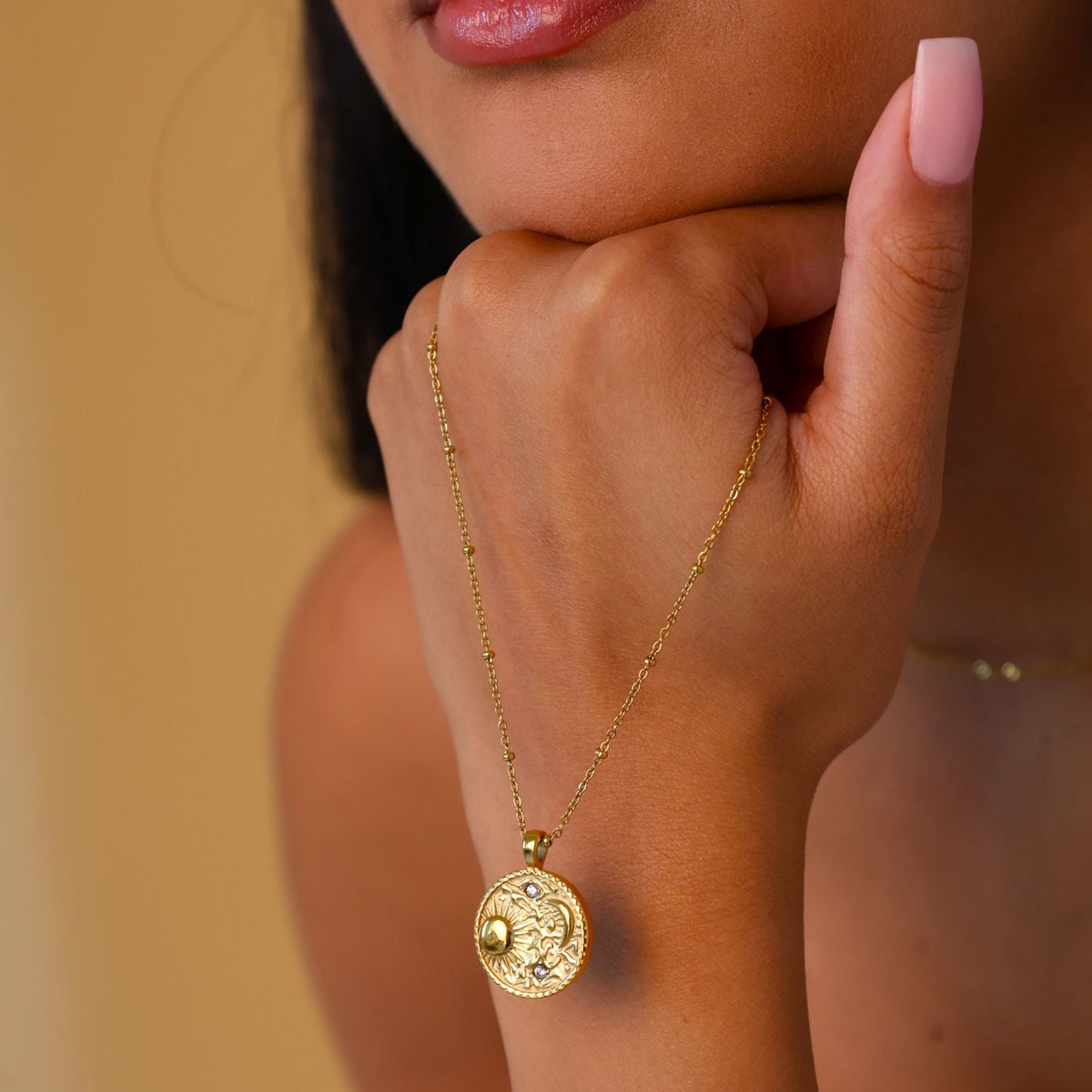 gold celestial pendant necklace