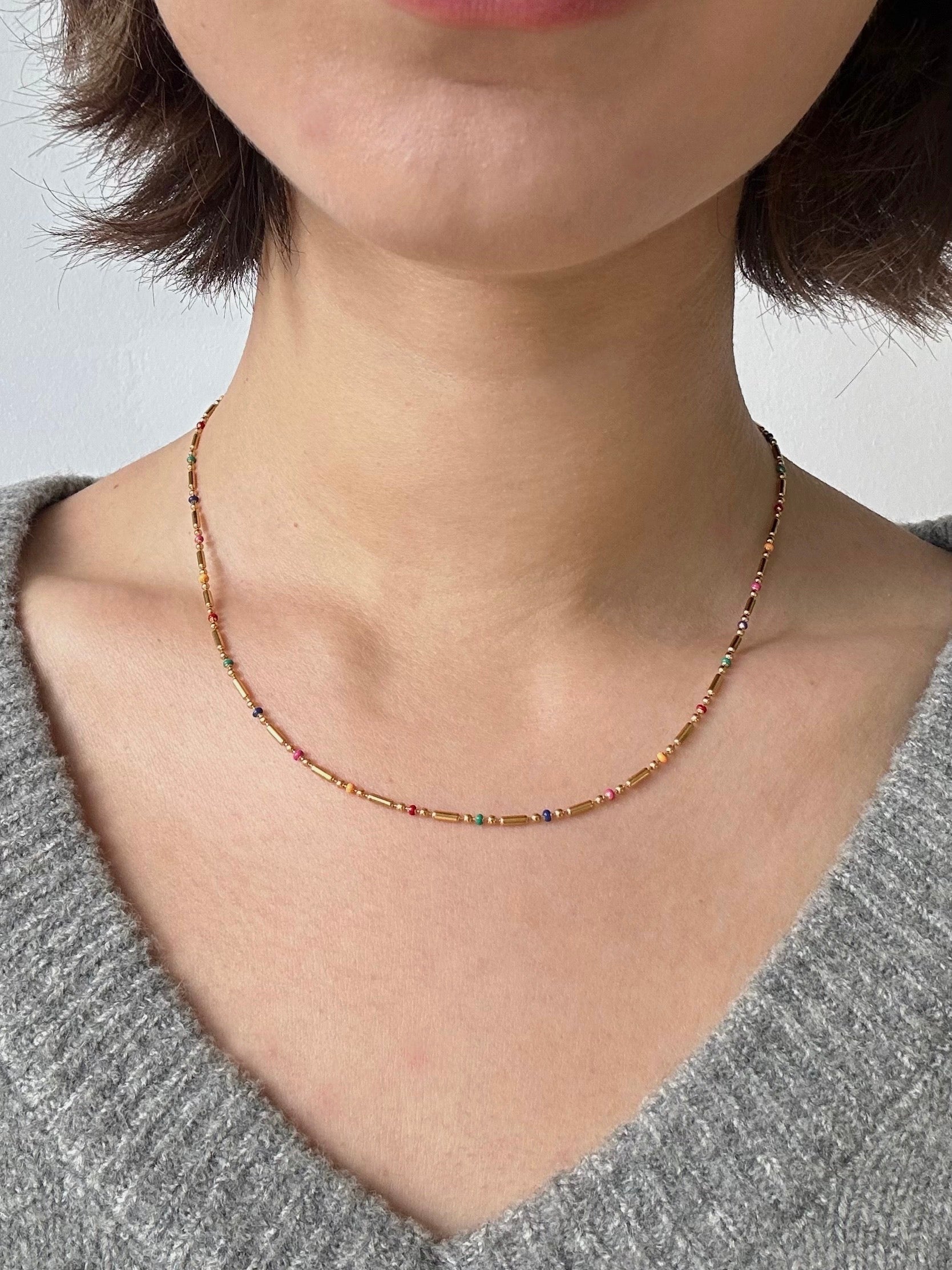 mix bead layering necklace