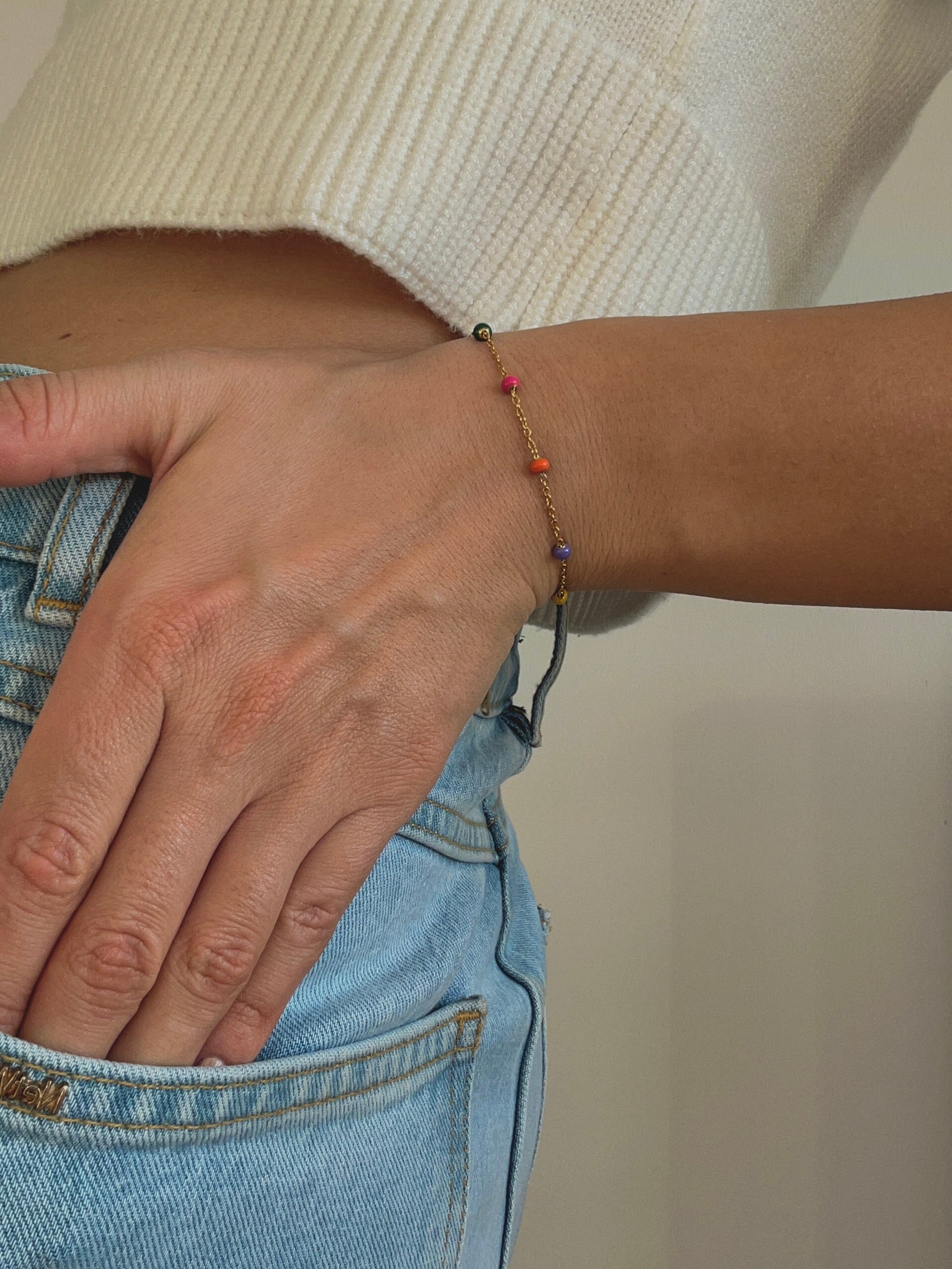 multi colur beaded chain bracelet