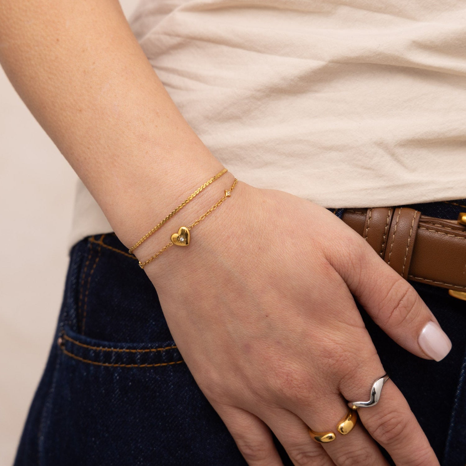 gold dainty bracelet stack