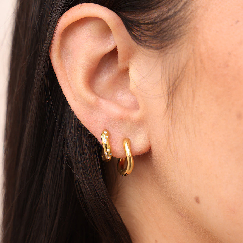 gold wave huggi hoops ear stacking waterproof anti-tarnish 