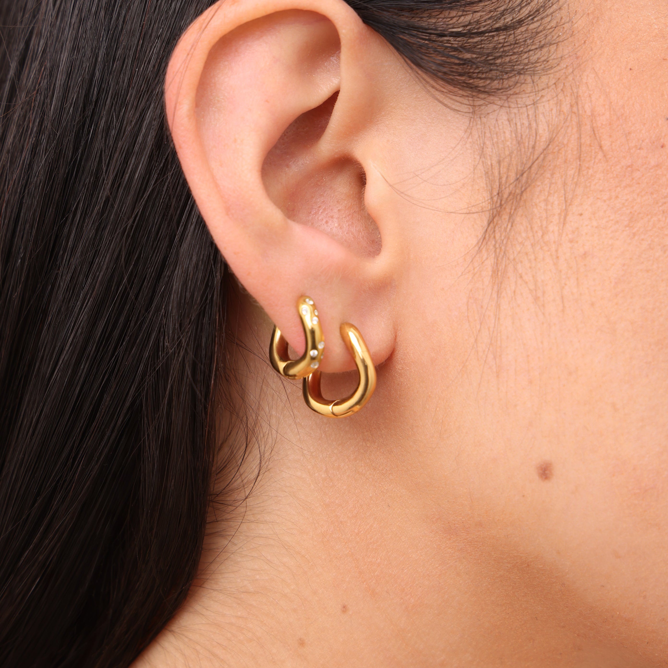 wave huggie hoop earrings stack 