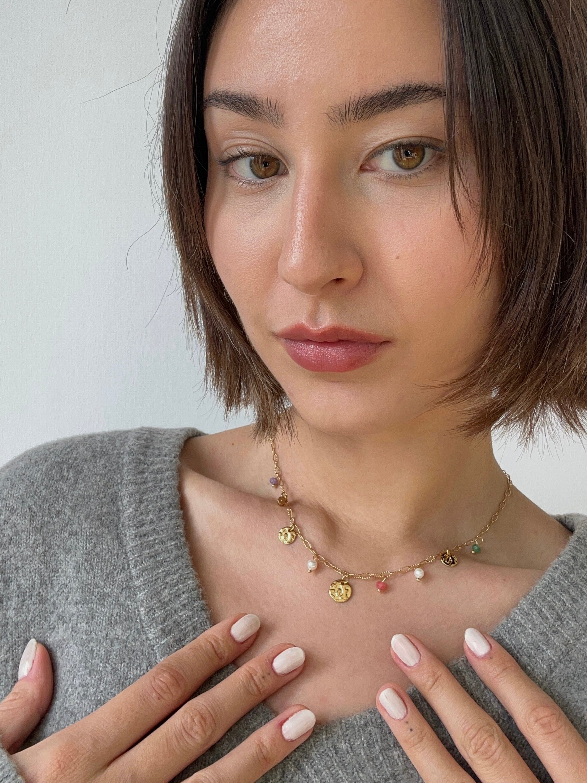 gold drop necklace with beads