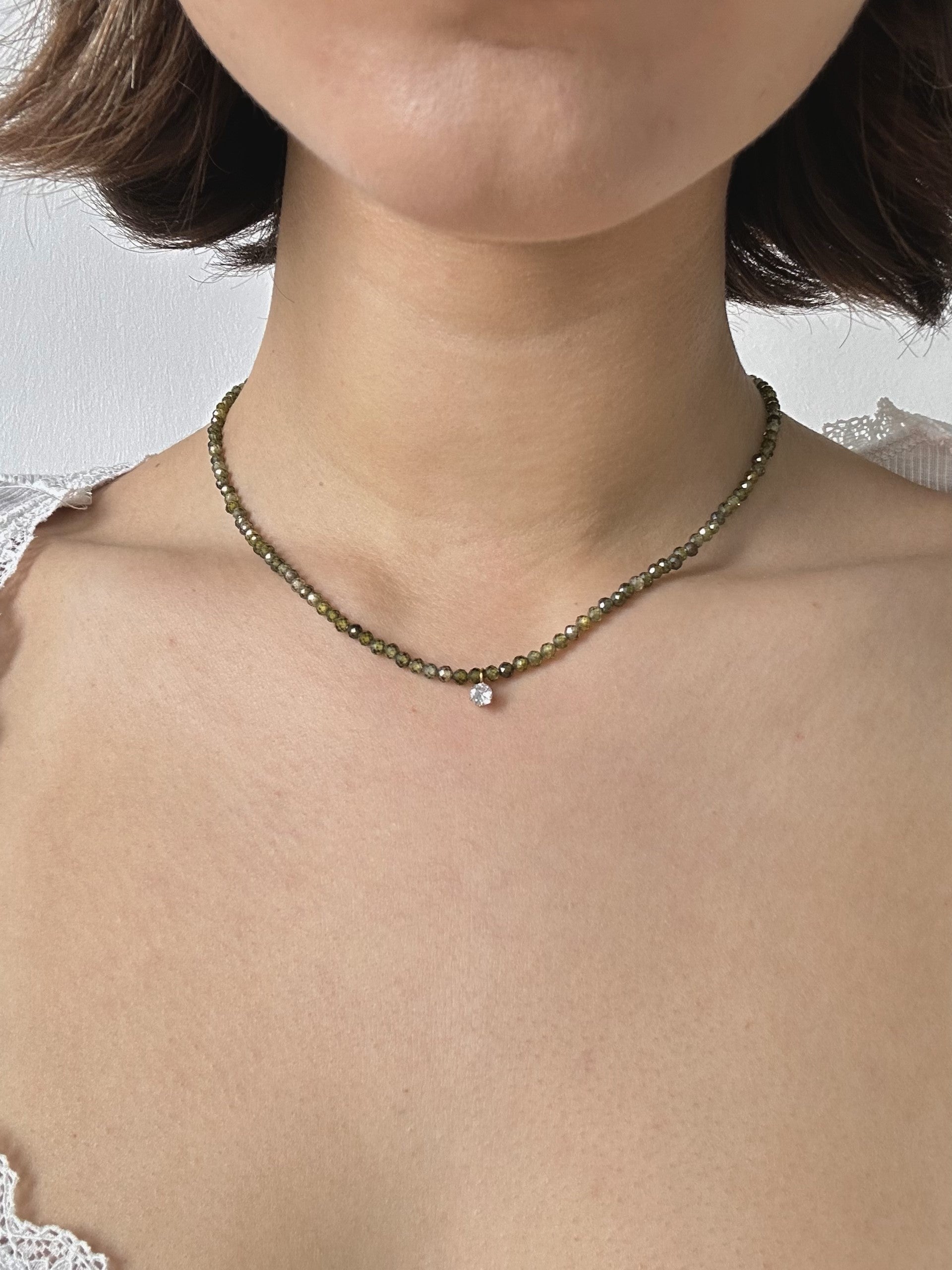 olive green gold beaded choker necklace